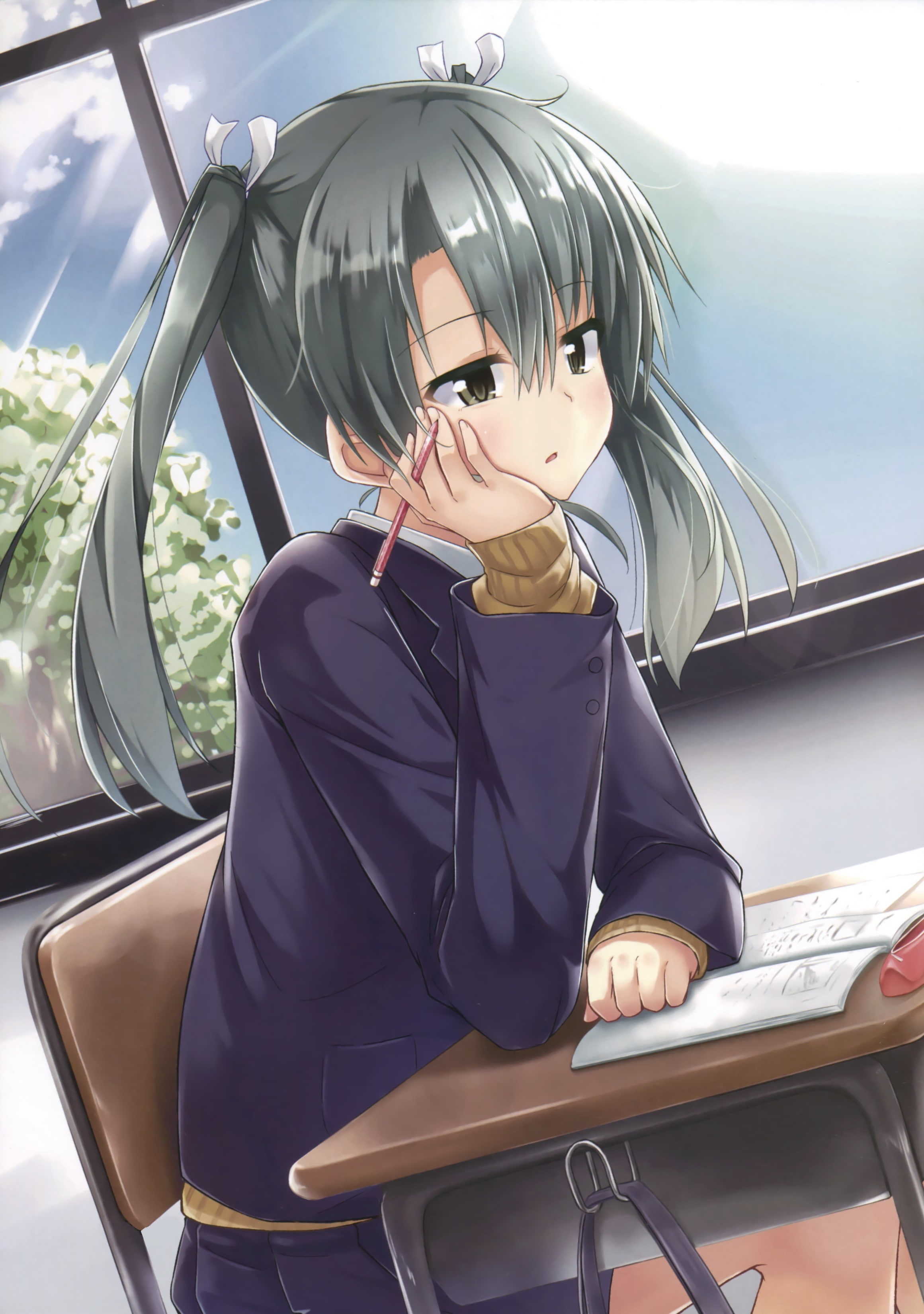 anime, sweater, long hair, gray hair, anime girls, Kantai Collection, 2K, Zuikaku (KanColle), Phone HD Wallpaper