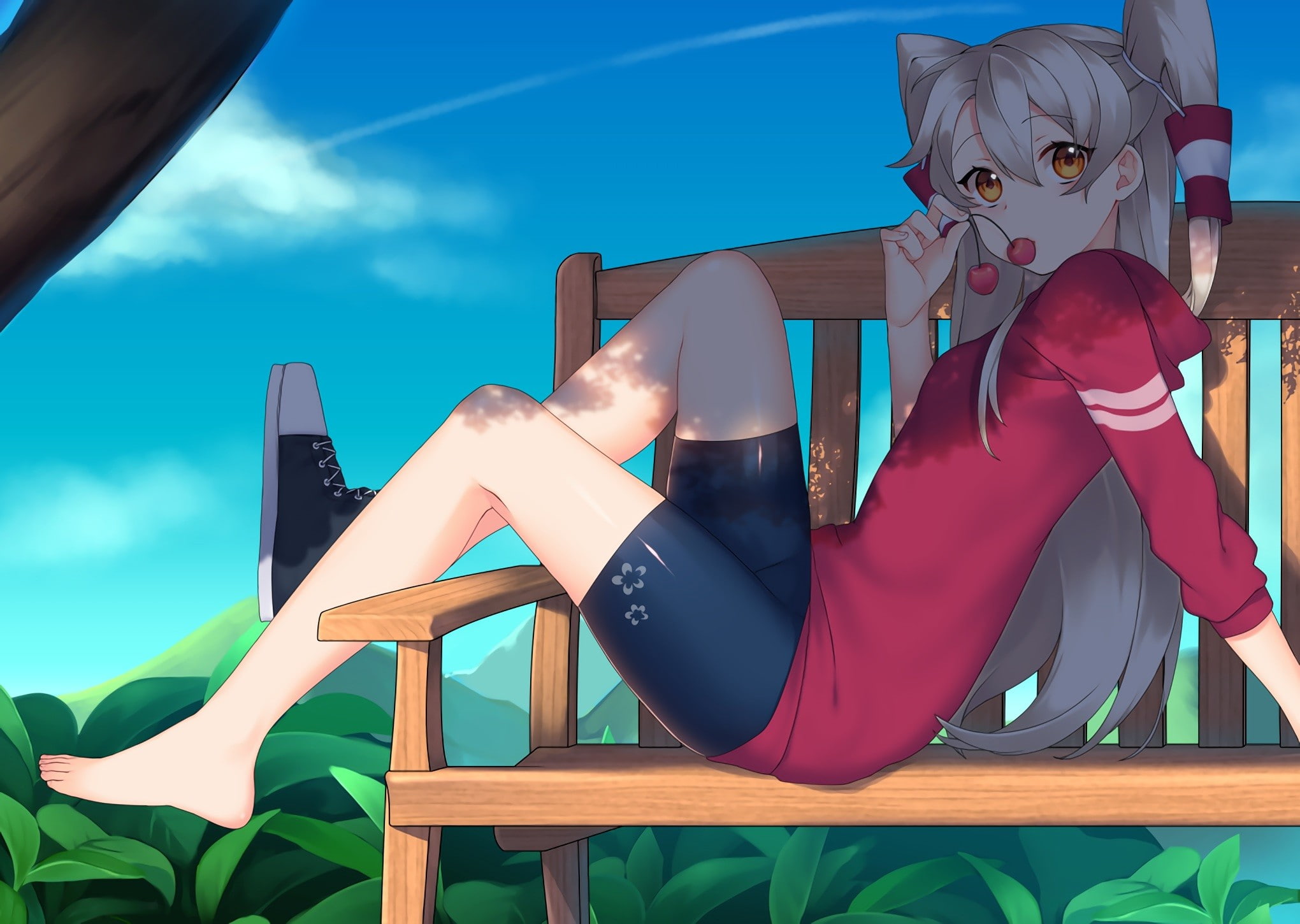 anime girls, anime, 1080P, barefoot, Amatsukaze (Kancolle), Kantai Collection, shorts, twintails, HD Wallpaper