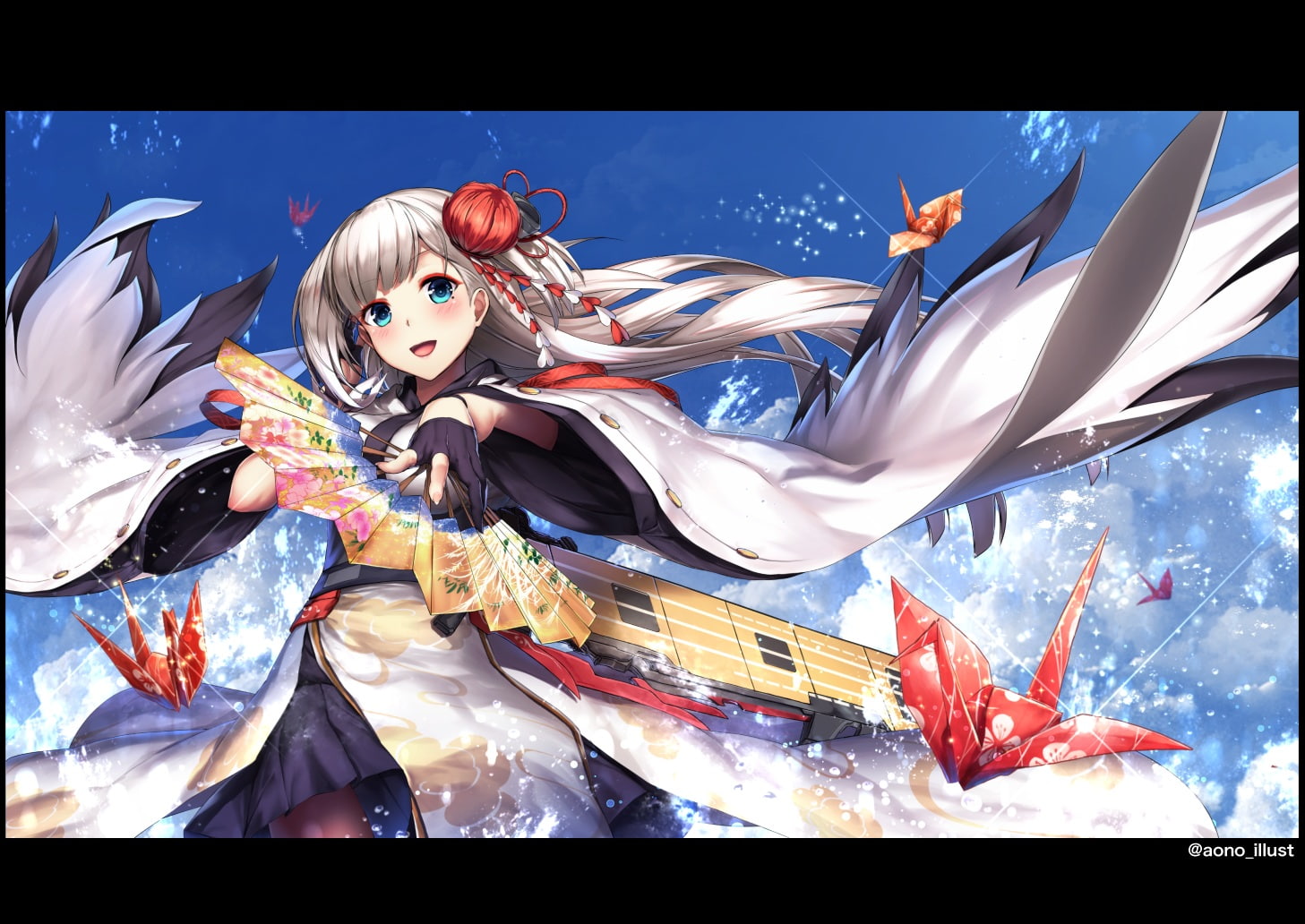 720P, flowers, japanese, eyes, fan, watermark, kimono, clothes, lane), (artist), tagme, com, (azur, hair, water, lane, azur, gloves, 262053, anthropomorphism, HD Wallpaper