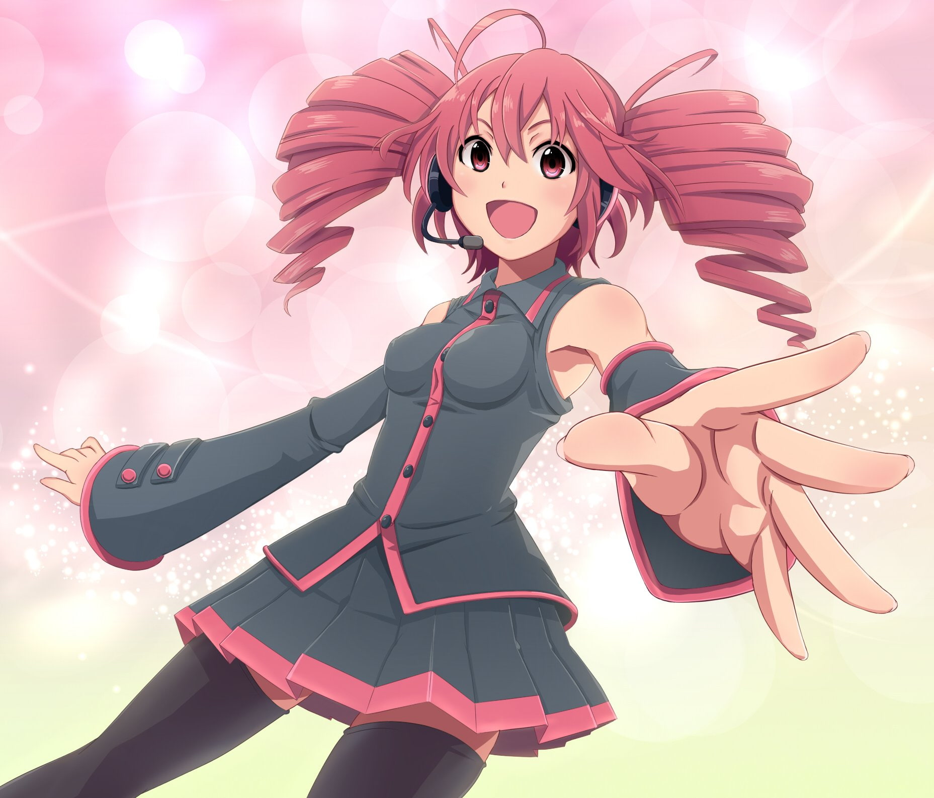 utau, girls, red, sleeves, teto, redheads, 720P, detached, anime, skirts, eyes, kasane, HD Wallpaper