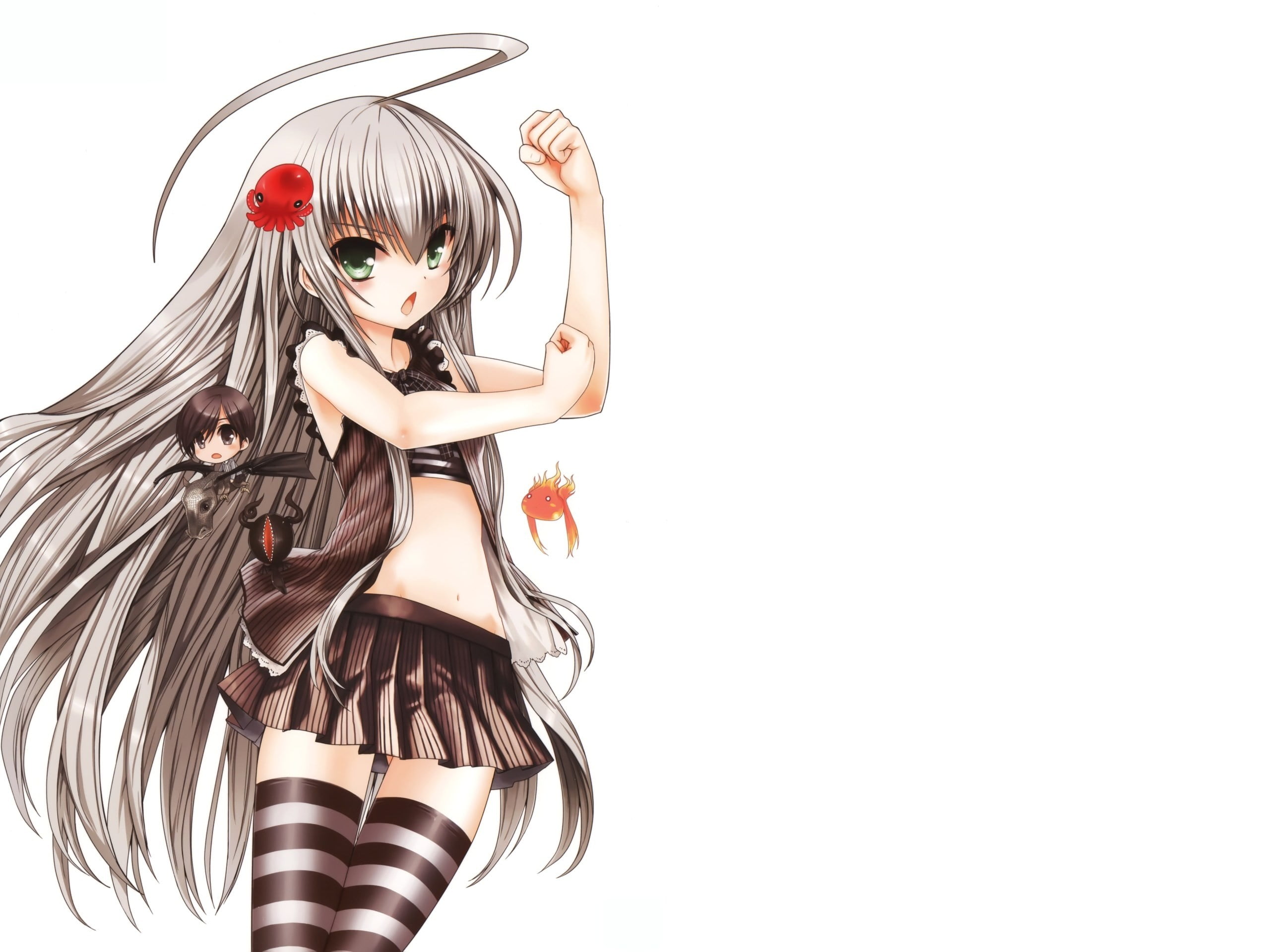 young adult, portrait, beauty, fashion, women, beautiful woman, representation, hair, striped, Nyaruko, studio shot, anime girls, thigh-highs, anime, copy space, HD Wallpaper