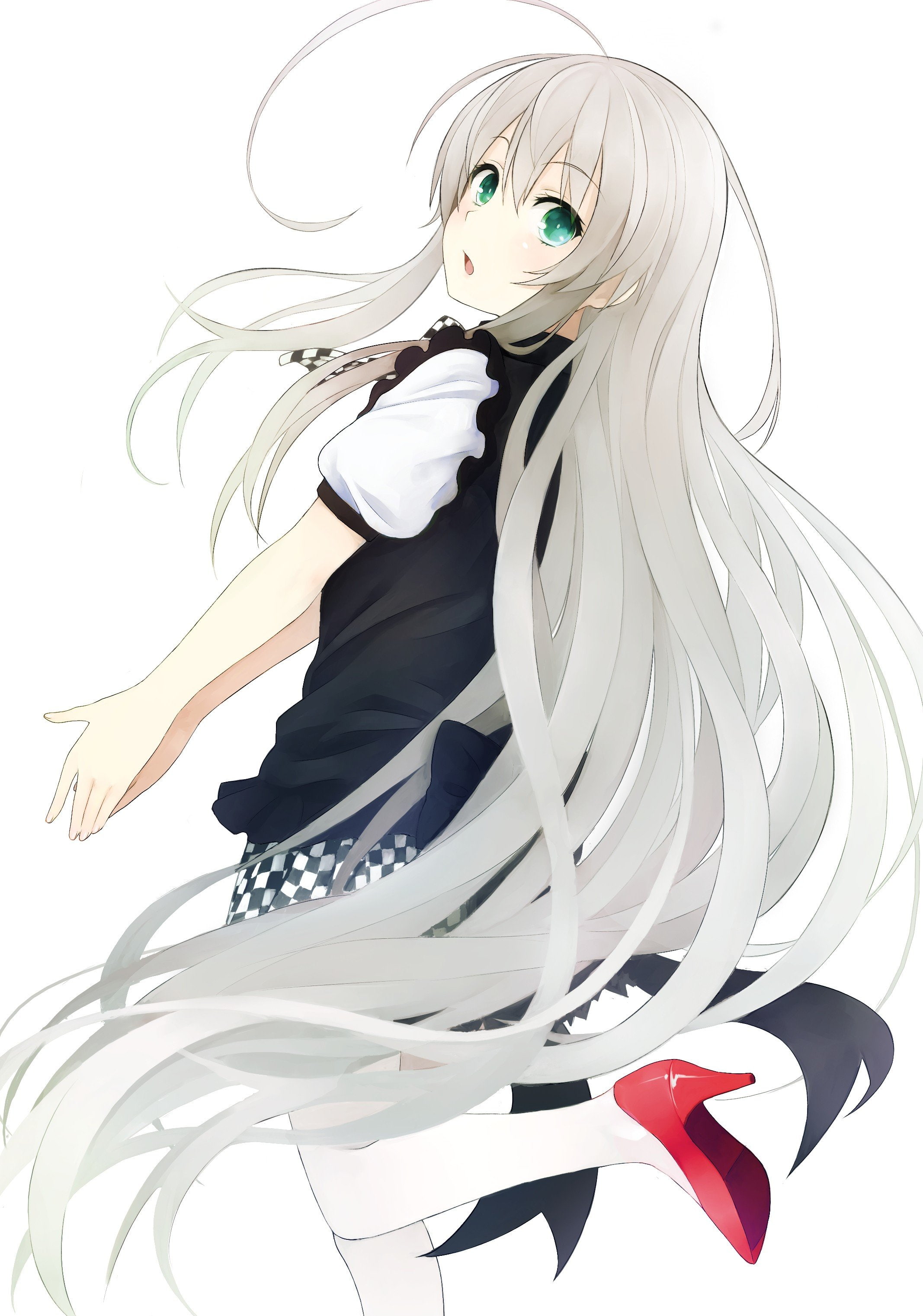 dress, eyes, green, long, nyaruko san, girls, shoes, anime, haiyore, silver, 2K, hair, band, nyaruko, Phone HD Wallpaper