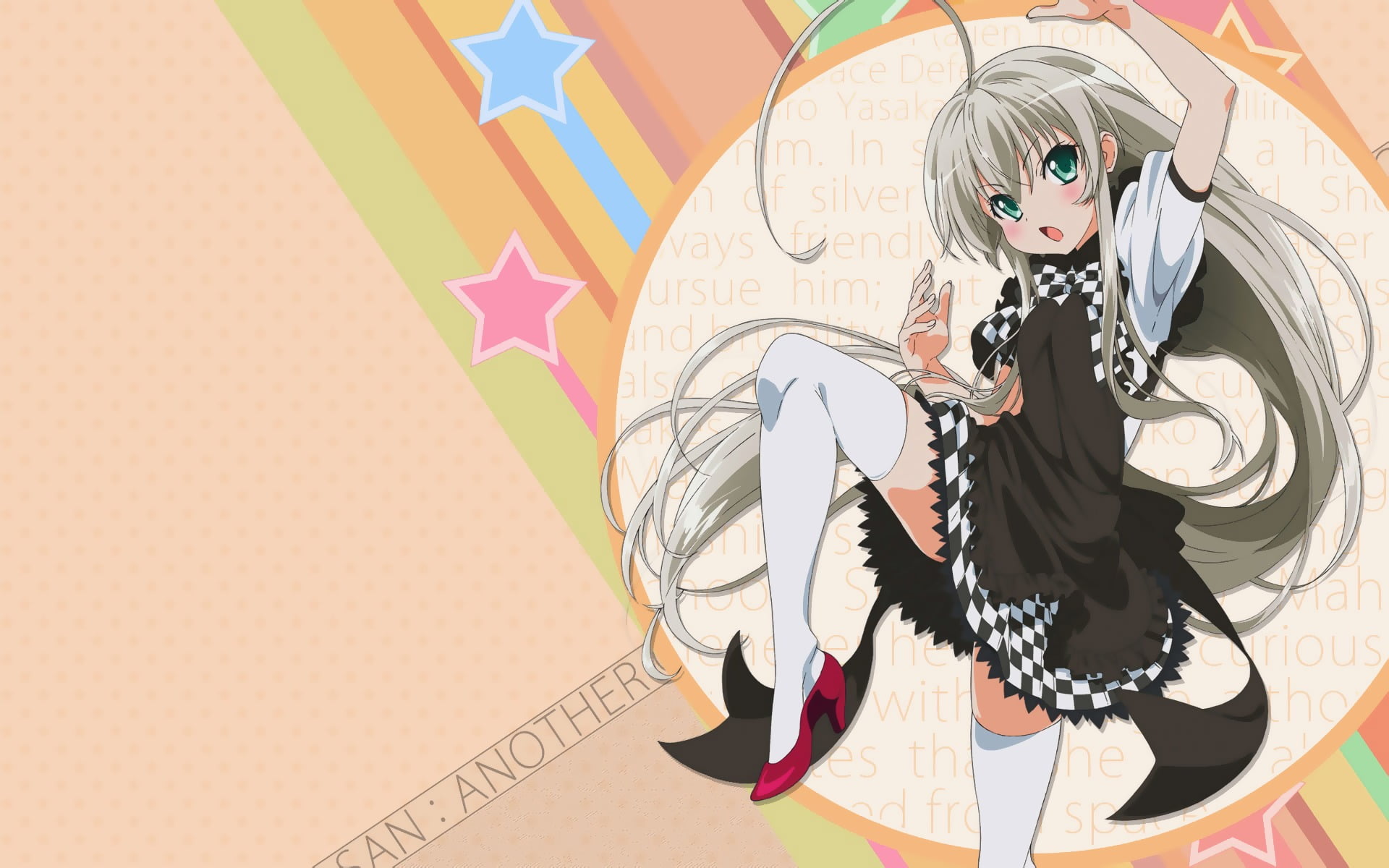 young women, portrait, Haiyore! Nyaruko-san, representation, gray hair, young adult, one person, anime girls, indoors, long hair, mural, real people, casual clothing, HD Wallpaper