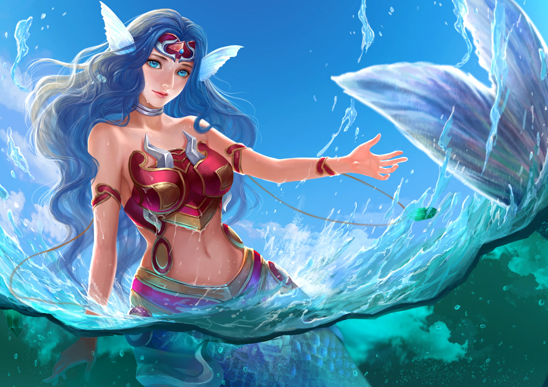 1080P, Yu-Gi-Oh!, Blue Eyes, Blue Hair, Mermaid, HD Wallpaper