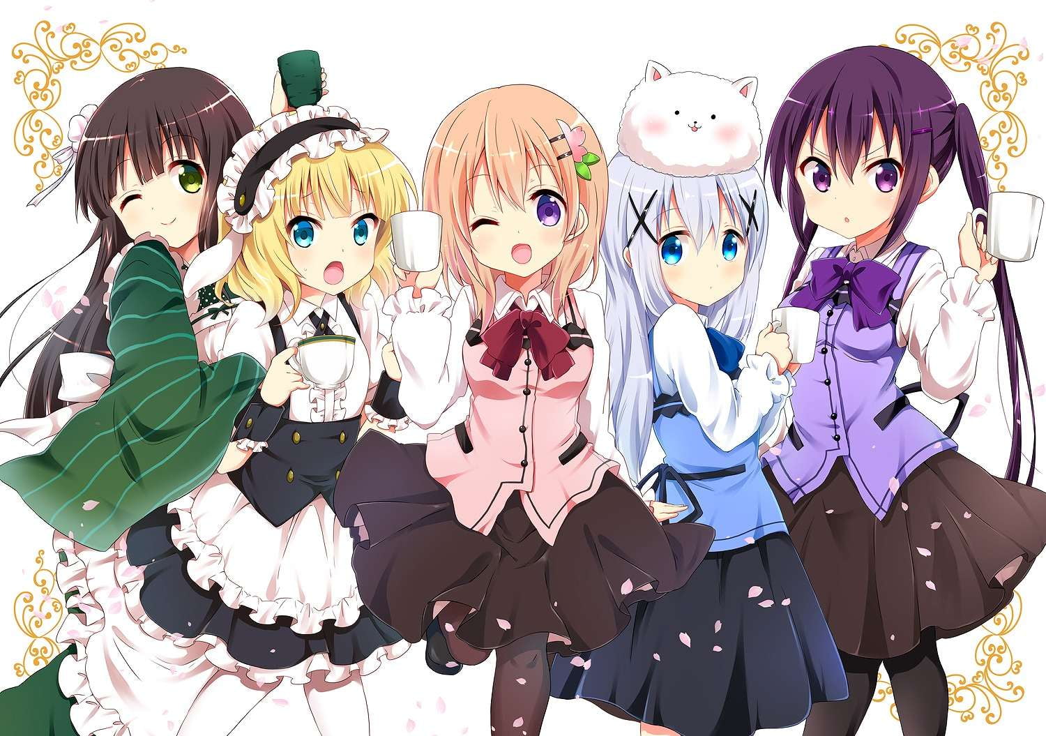 clothing, costume, childhood, celebration, white skin, group of people, art and craft, day, festival, Gochuumon wa Usagi Desu ka?, women, people, Tedeza Rize, HD Wallpaper