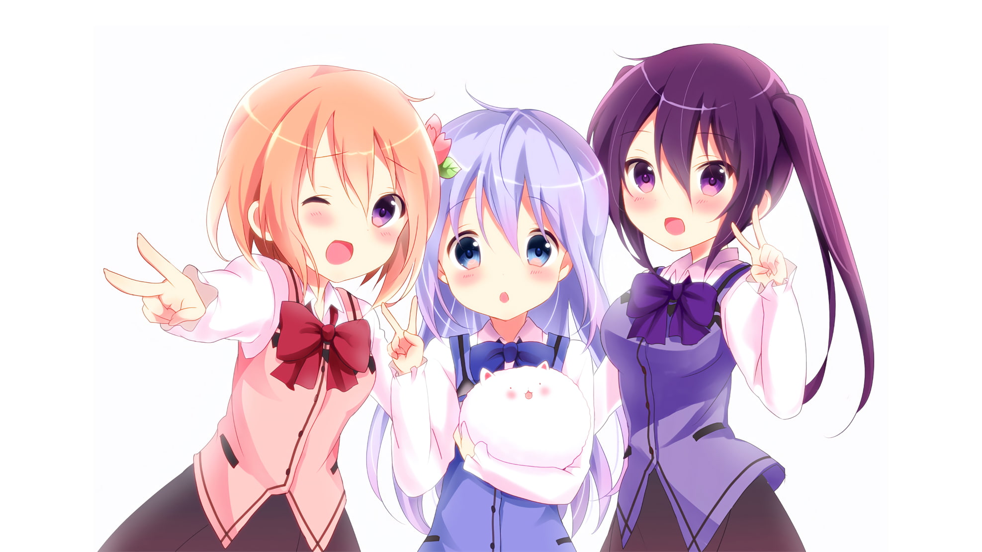 Anime, gochuumon wa usagi desu ka, cute, 1080P, kafuu chino, loli, tedeza rize, hoto kokoa, HD Wallpaper