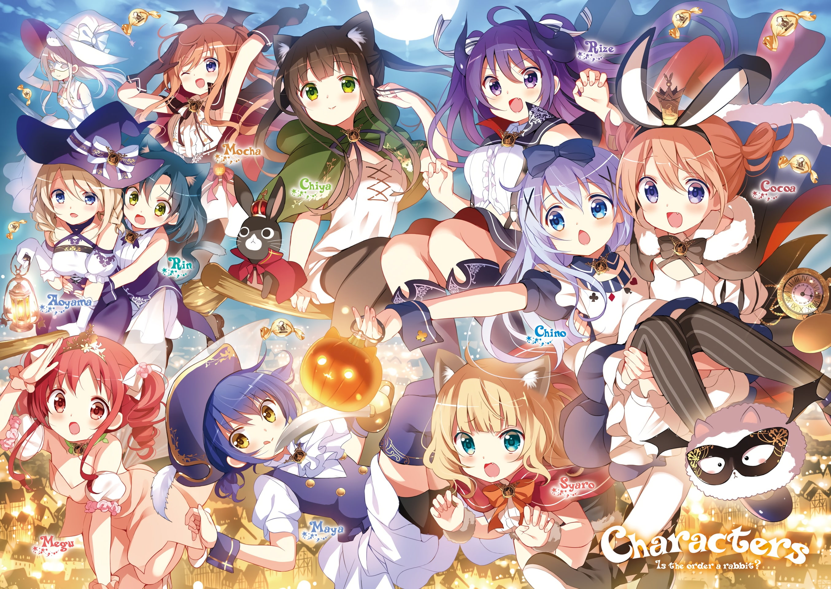 chiya, mocha, jouga, tagme, kafuu, maya, com, (artist), sharo, ujimatsu, aoyama, koi, (character), natsu, hoto, cocoa, tedeza, 2K, midori, konachan, megumi, HD Wallpaper