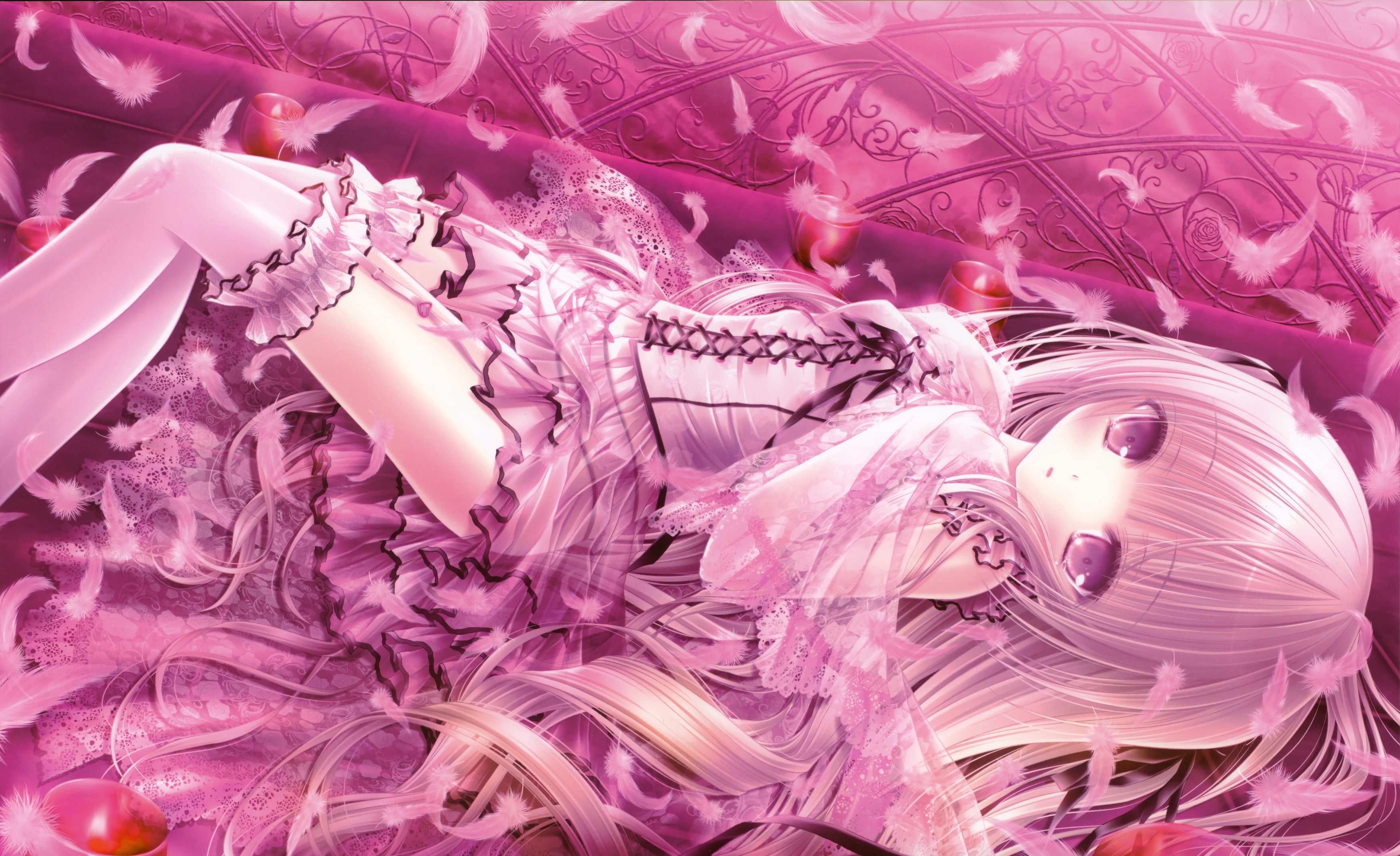 pink, hair, tinkerbell, 2K, tinkle, konachan, long, original, loli, lolita, feathers, fashion, 237008, com, HD Wallpaper