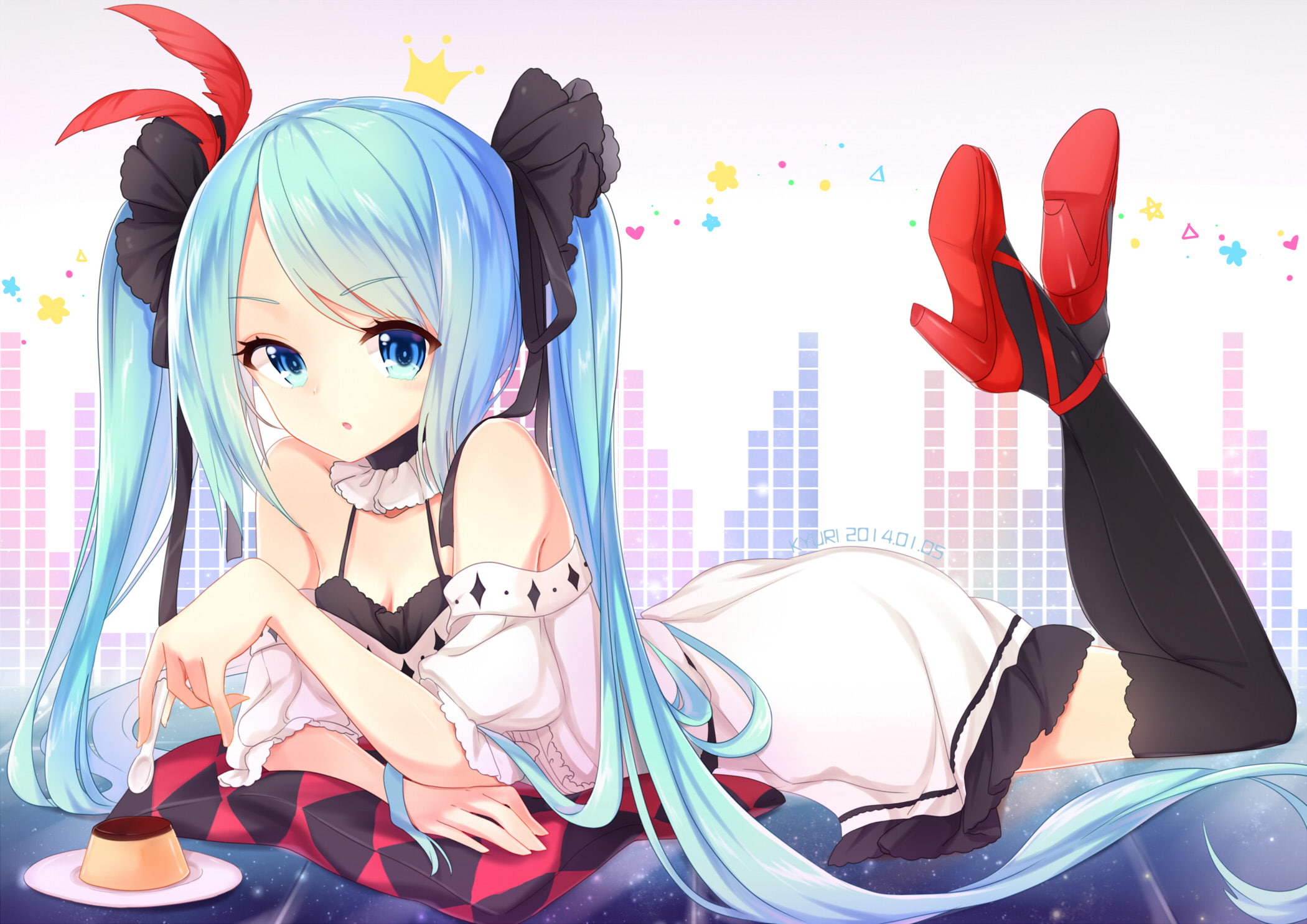 miku, mine, world, Vocaloid, hatsune, thighhighs, is, dress, hair, long, blue, 1080P, twintails, eyes, HD Wallpaper