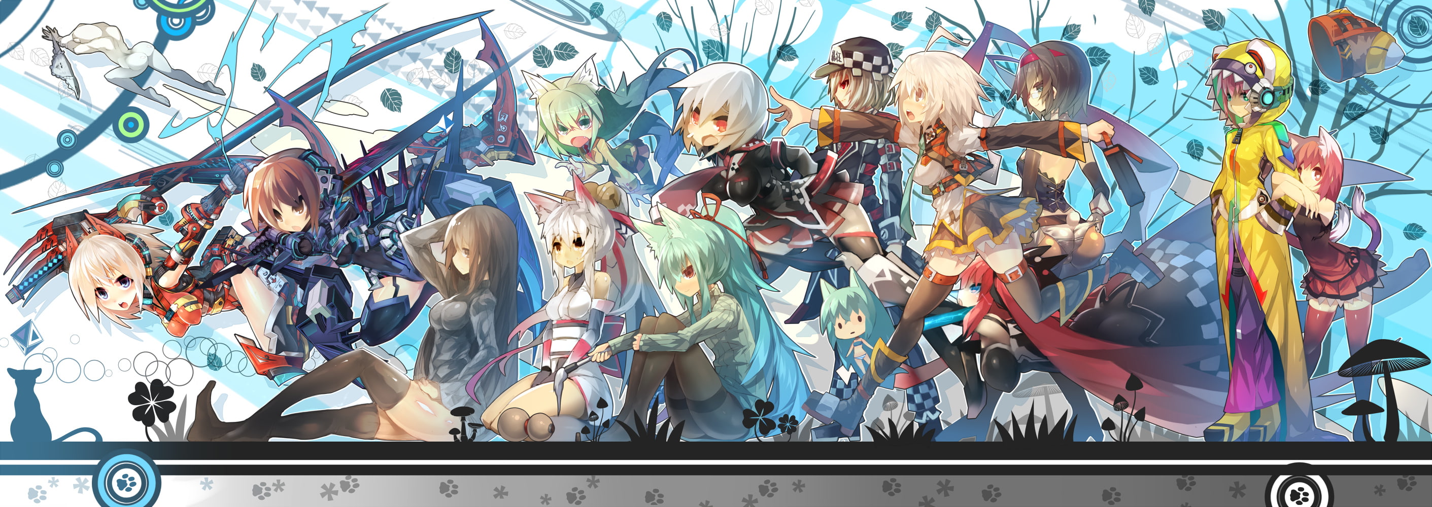 animal, 2K, clothes, mamuru, original, japanese, weapon, sword, tagme, tail, thighhighs, ears, HD Wallpaper