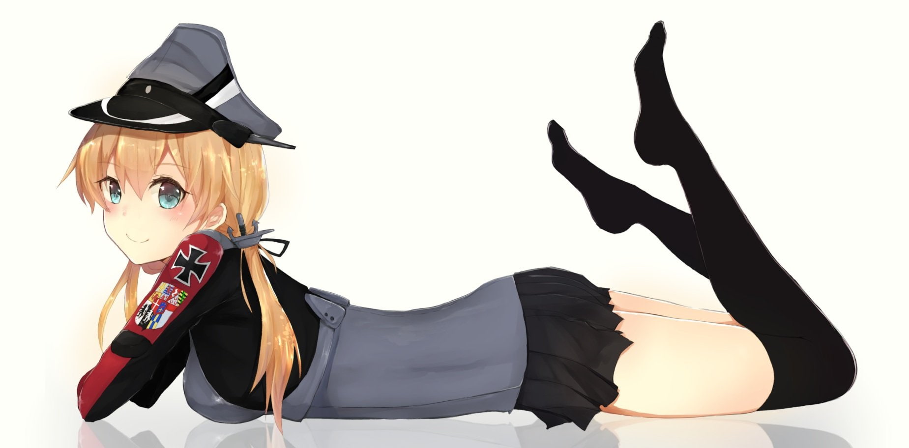 (kancolle), eugen, kantai, thighhighs, eyes, uniform, prinz, long, hat, collection, blue, 720P, moshoko, skirt, (mizuneroku), hair, blonde, white, HD Wallpaper