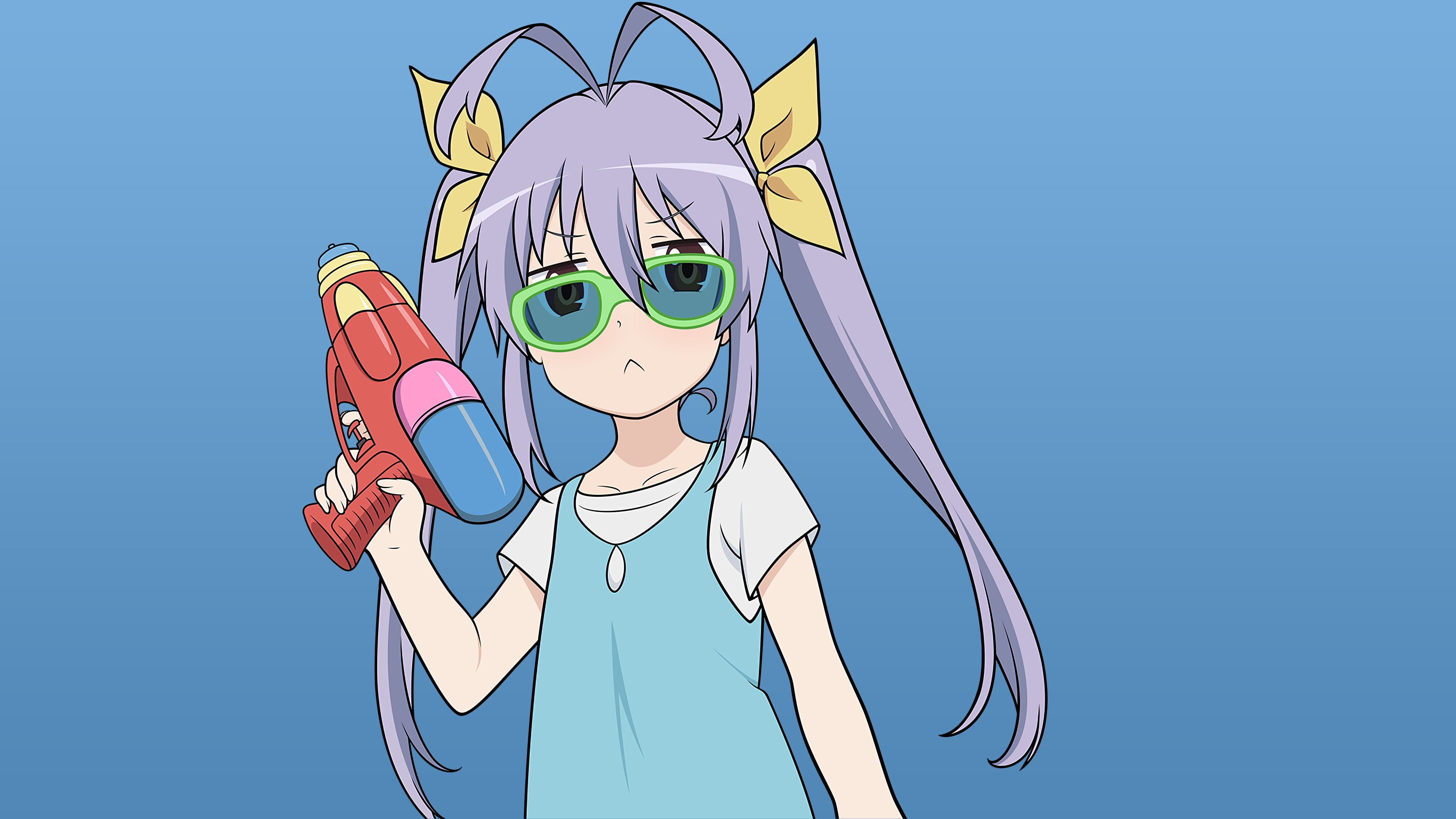 one person, nature, clear sky, waist up, outdoors, front view, males, celebration, blue, standing, Non Non Biyori, day, twintails, casual clothing, Miyauchi Renge , HD Wallpaper