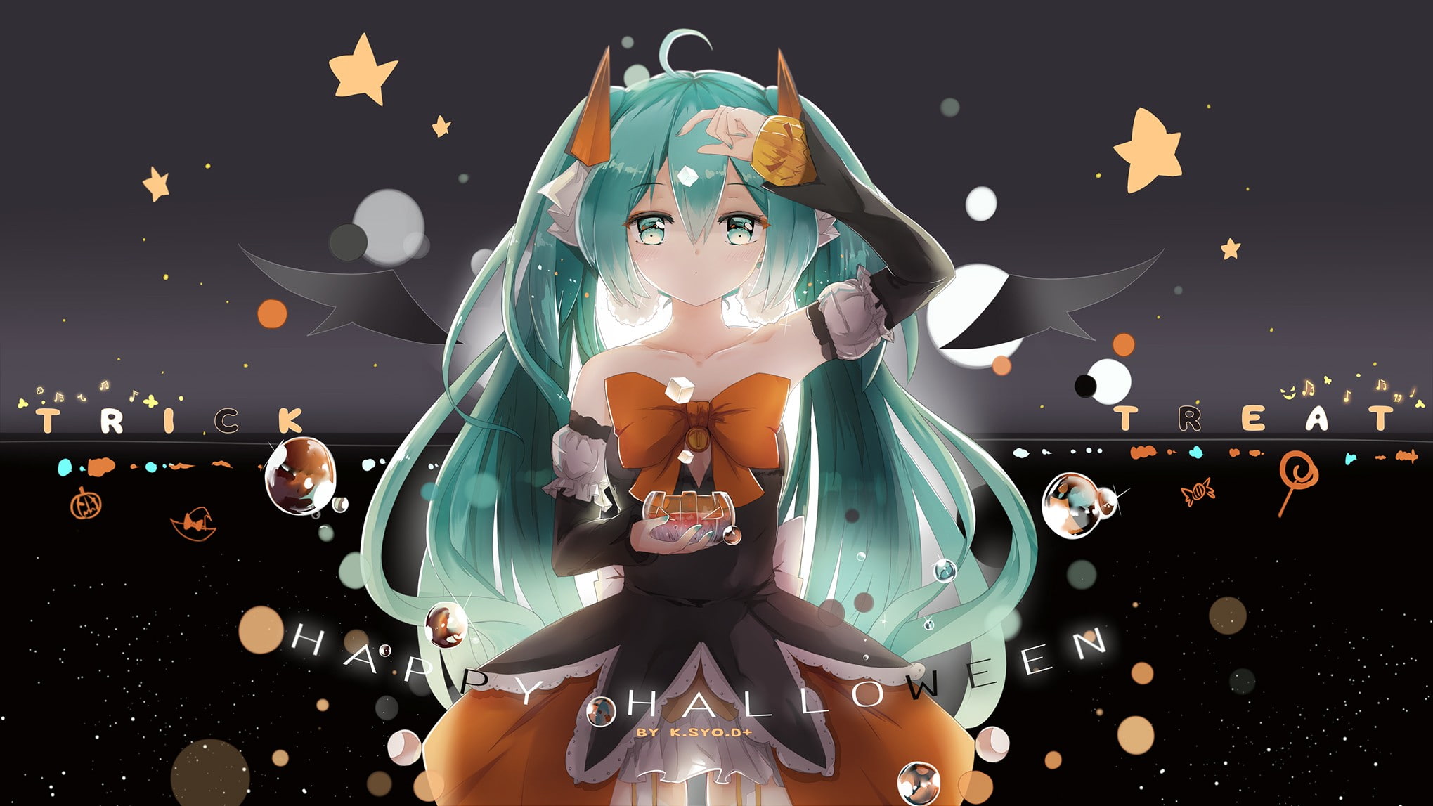Halloween, anime girls, Hatsune Miku, 1080P, Vocaloid, twintails, HD Wallpaper