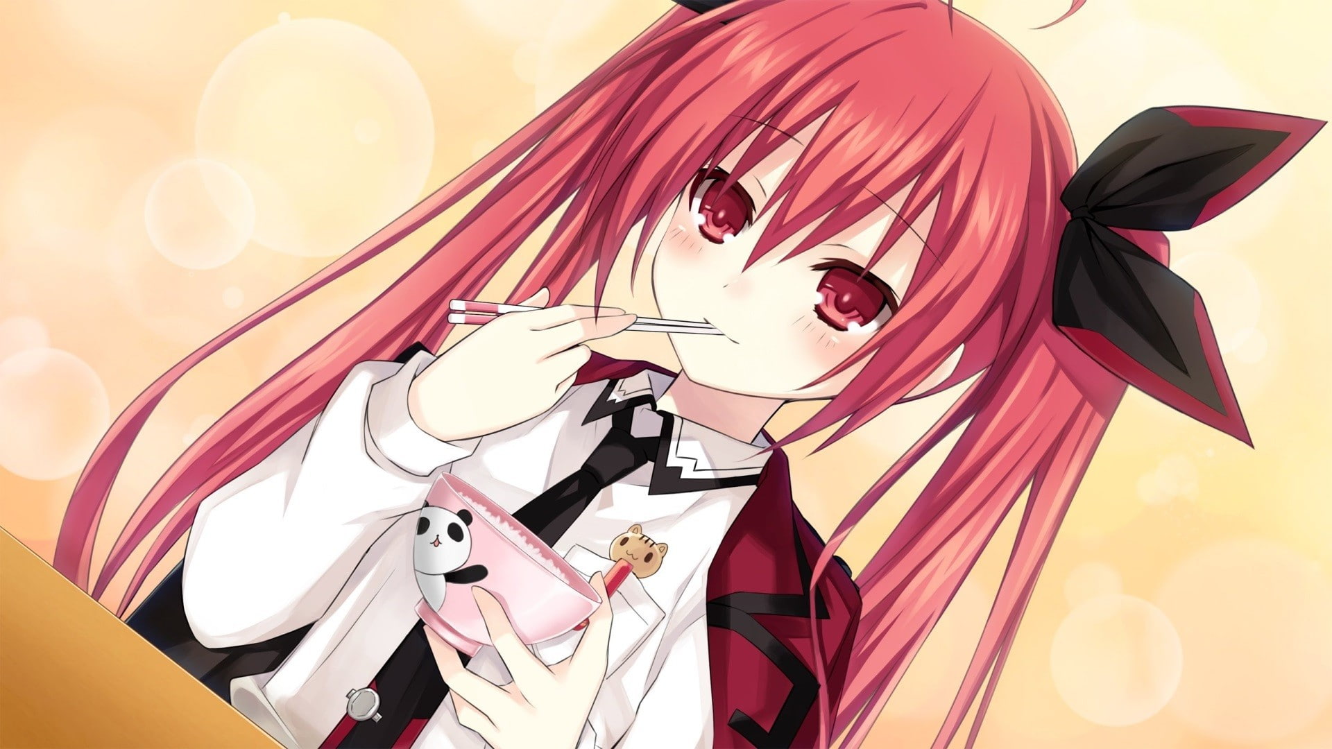 1080P, Itsuka Kotori, redhead, anime, eating, twintails, Date A Live, anime girls, HD Wallpaper