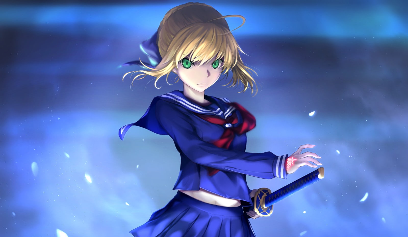 720P, Saber, anime girls, green eyes, short hair, Fate/Stay Night, blonde, weapon, Fate Series, anime, sword, HD Wallpaper