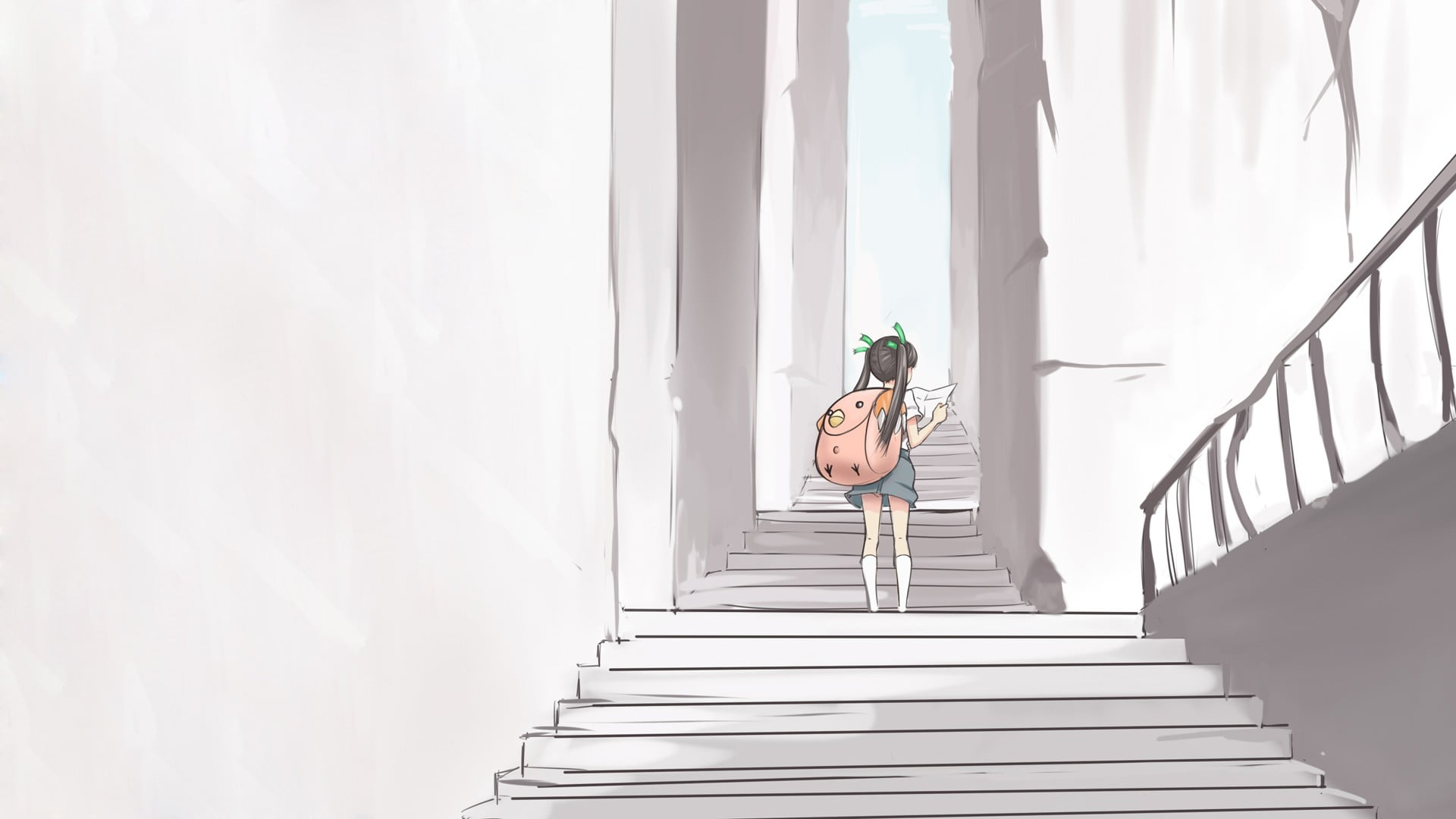 men, full length, steps and staircases, 1080P, architecture, lifestyles, Monogatari Series, casual clothing, day, anime girls, nature, anime, wall - building feature, HD Wallpaper