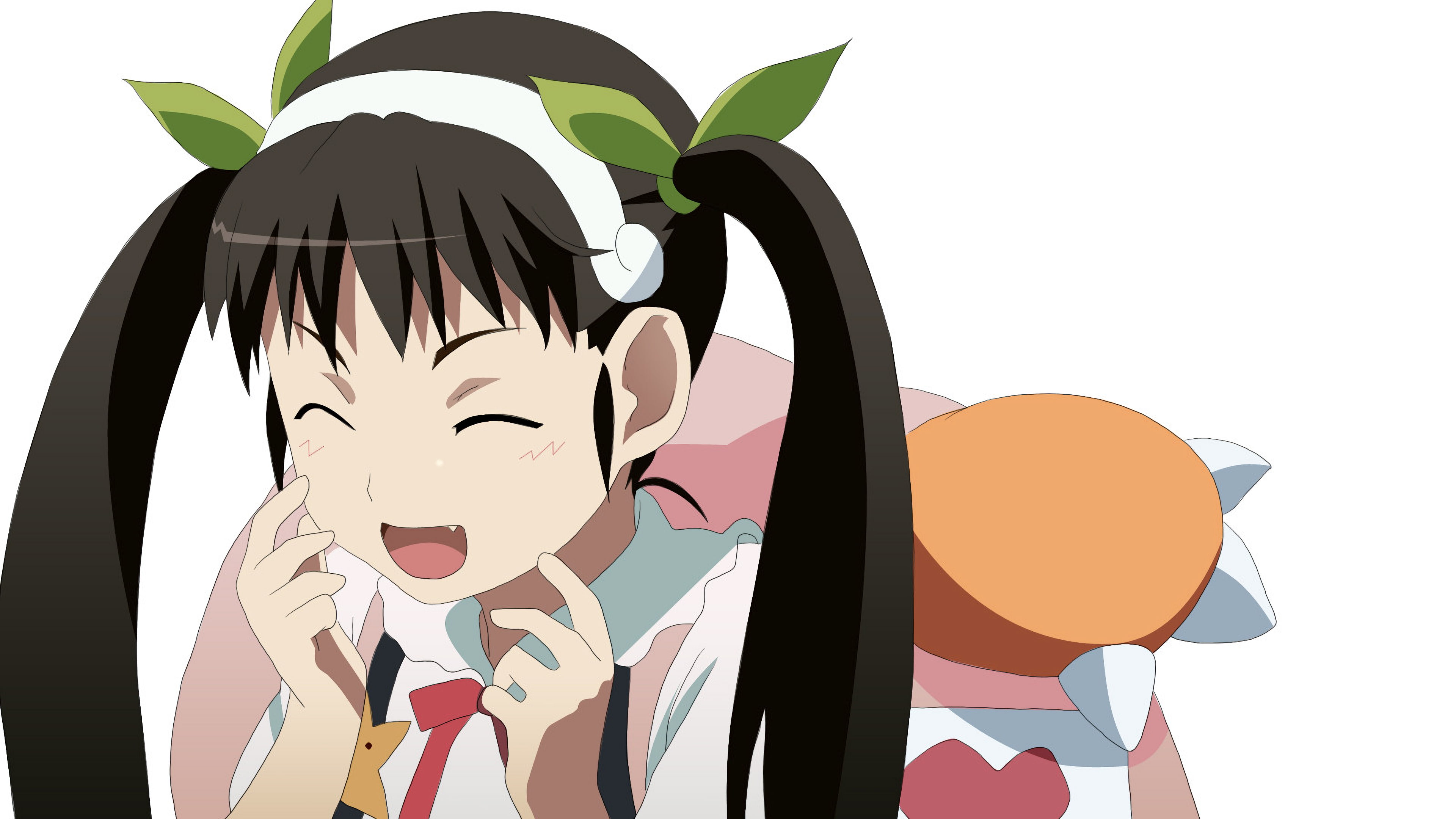 Hachikuji Mayoi, nature, white background, human representation, indoors, leisure activity, twintails, lifestyles, representation, emotion, anime girls, HD Wallpaper