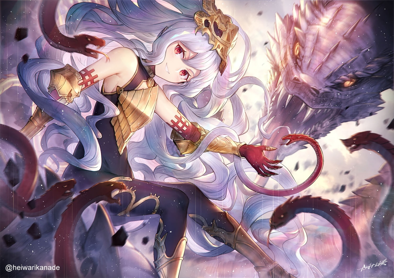 headdress, hair, (shingeki, com, snake, animal, watermark, bahamut), blush, 720P, bodysuit, tagme, konachan, red, boots, eyes, white, signed, fantasy, HD Wallpaper