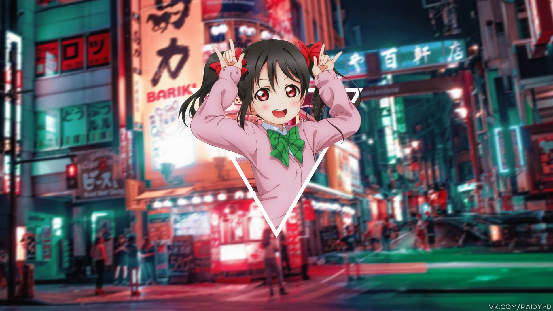 looking at camera, street, lifestyles, outdoors, hairstyle, Yazawa Nico, beauty, picture-in-picture, women, city, real people, anime, full length, portrait, HD Wallpaper
