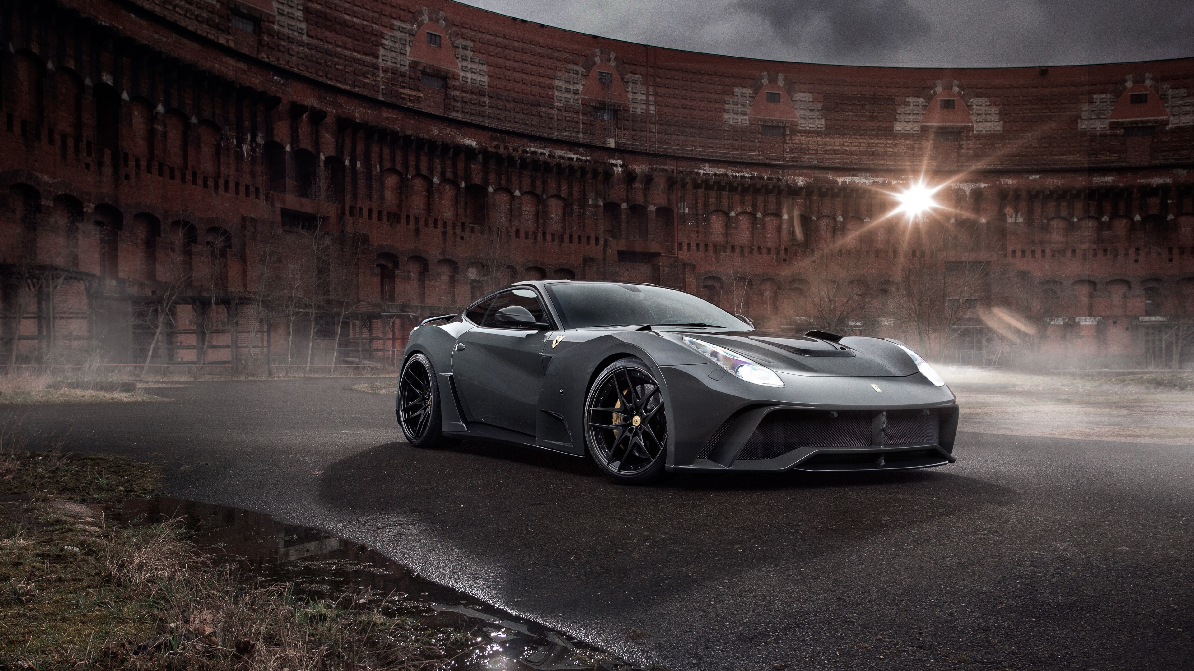 building, sport, gray, sport cars, inside, Novitec Rosso Ferrari F12 Berlinetta N-Largo S, car, supercar, 4K, HD Wallpaper