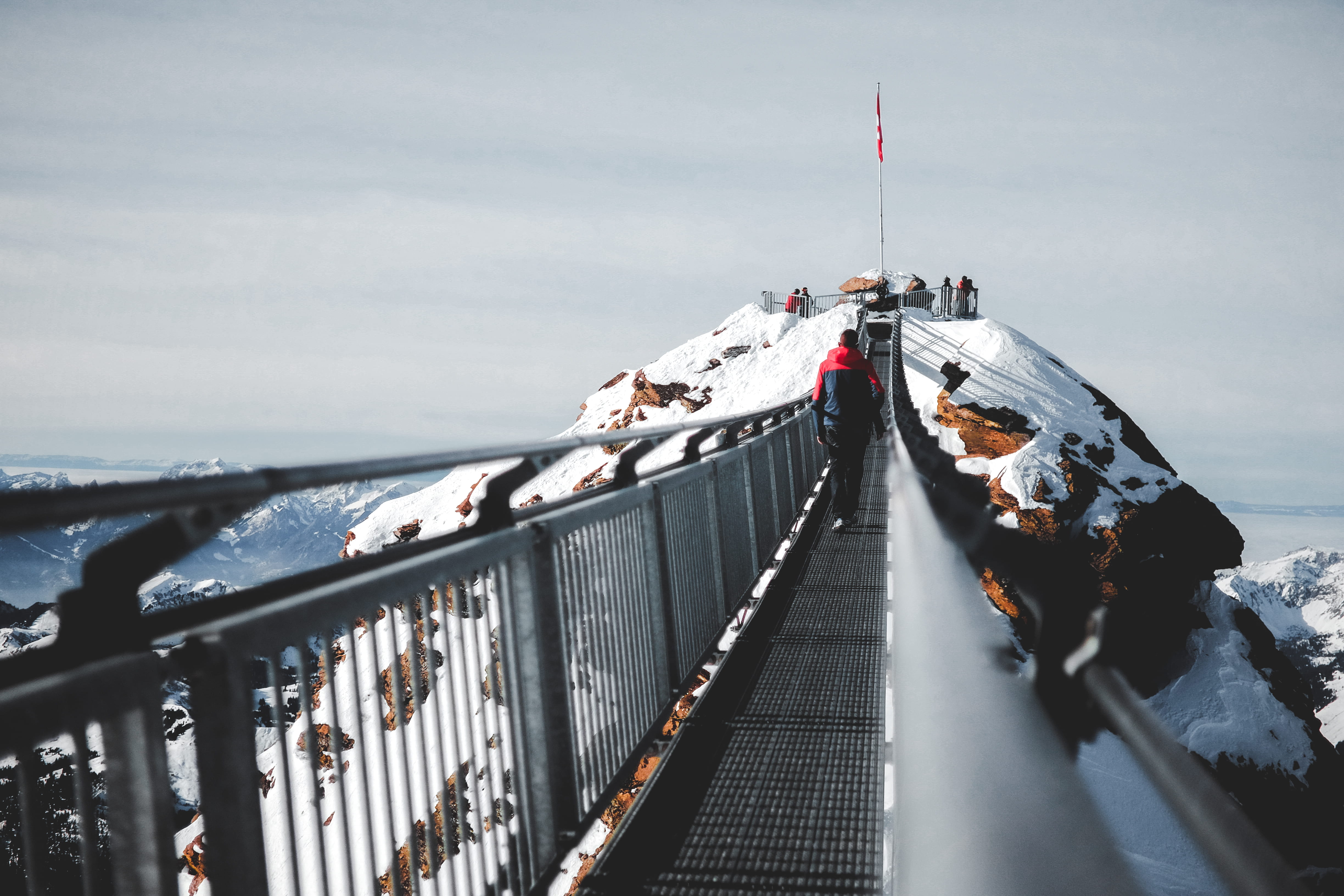 bridge, g, outdoors, snow, cloud - sky, walks, winter, mode of transportation, built structure, architecture, n, transportation, nautical vessel, water, HD Wallpaper