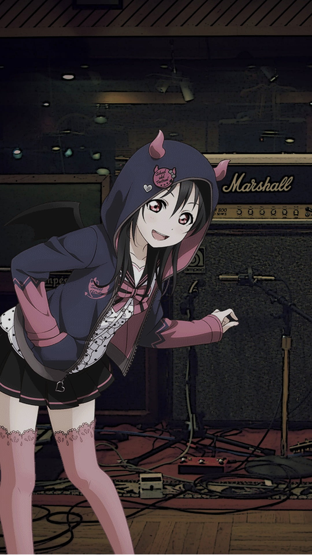 one person, costume, digital, female, clothing, 1080P, dancing, character, electric guitar, anime, Yazawa Nico, Love Live!, black, music, standing, haired, Phone HD Wallpaper
