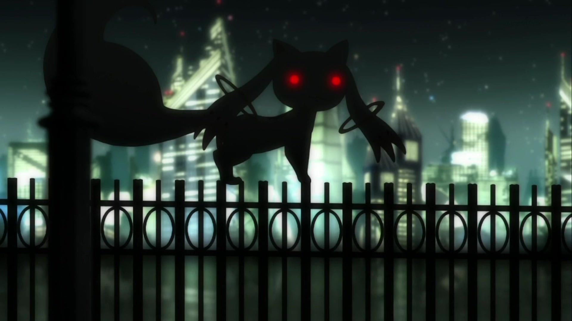 anime, 1080P, black, red, 1920x1080, puella magi madoka magica, eyes, madoka, magica, kyubey, illustration, cat, cartoon, puella, magi, HD Wallpaper