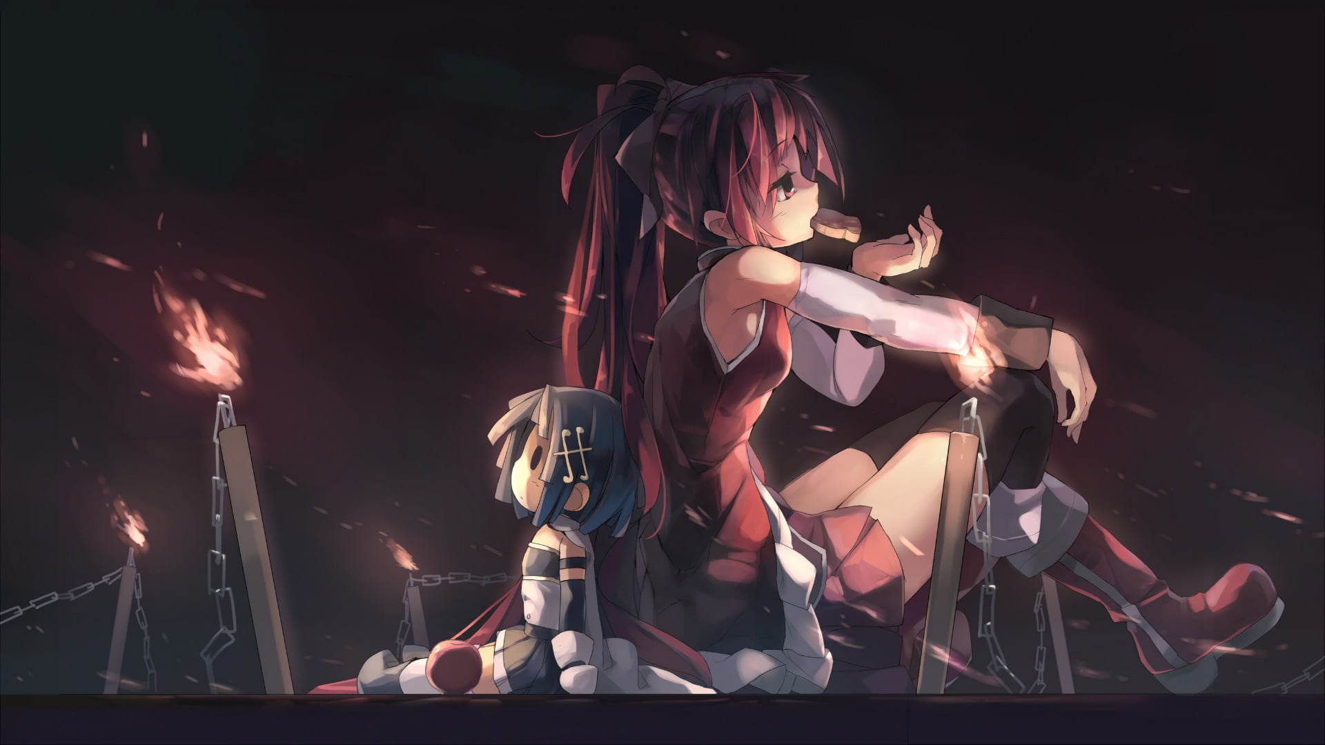 music, Mahou Shoujo Madoka Magica, skill, performance, glowing, night, technology, anime, arts culture and entertainment, sitting, nature, one person, motion, HD Wallpaper