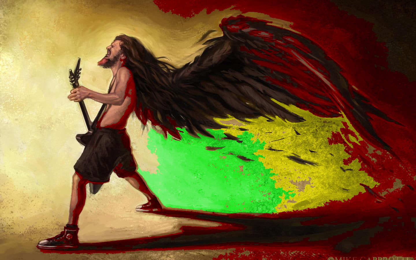 720P, guitar, wings, man, hd, darrell, painting, holding, music, dimebag, HD Wallpaper