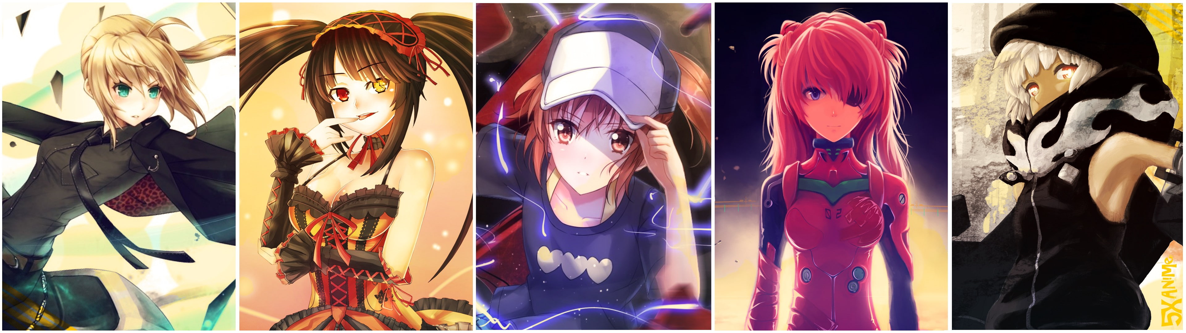 Saber, To Aru Kagaku no Railgun, Tokisaki Kurumi, Date A Live, collage, anime girls, Misaka Mikoto, Neon Genesis Evangelion, Strength (Black Rock Shooter), HD Wallpaper