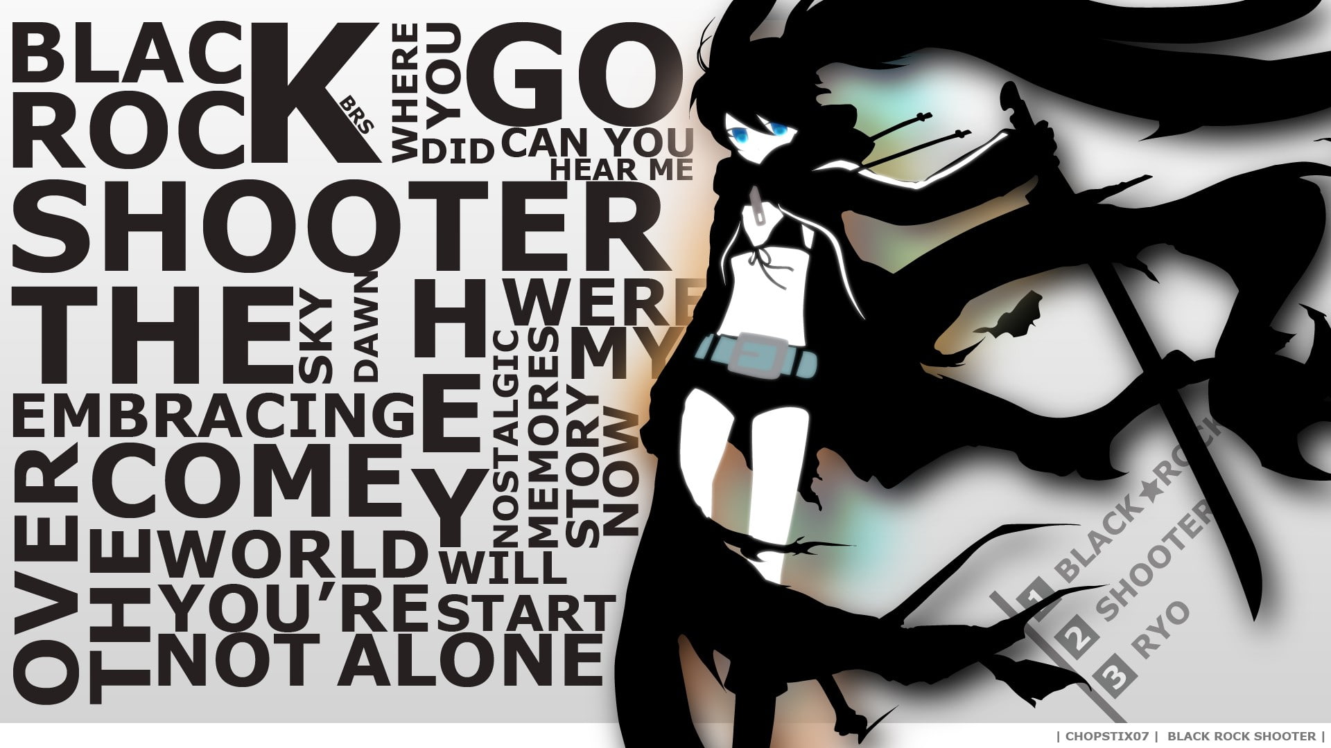 Black Rock Shooter, Strength (Black Rock Shooter), anime girls, typography, anime, 1080P, HD Wallpaper