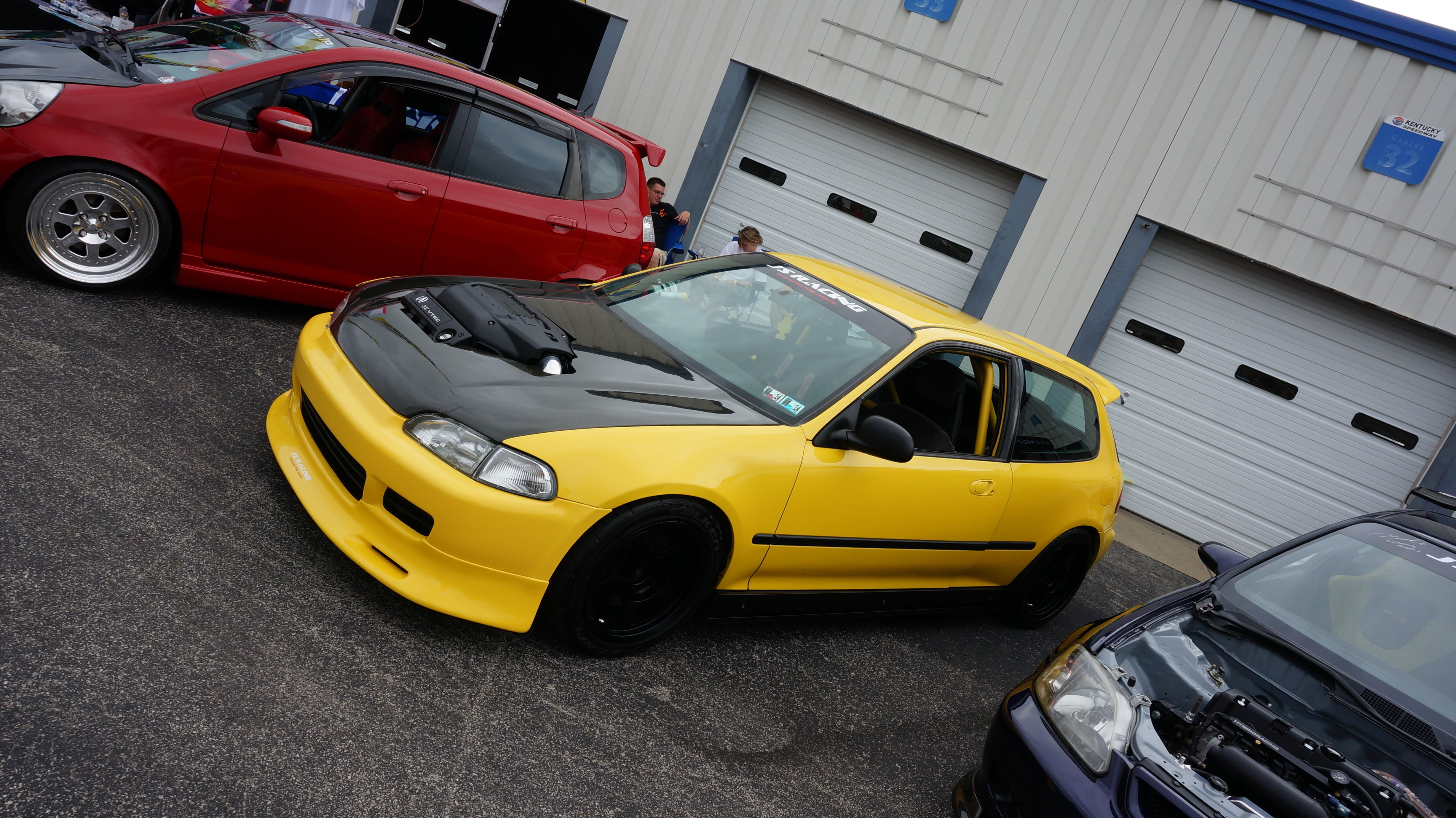 outdoors, 4K, yellow cars, day, door, open, car, type r, red cars, black, stationary, land vehicle, travel, architecture, yellow, vehicle, road, tuning, HD Wallpaper