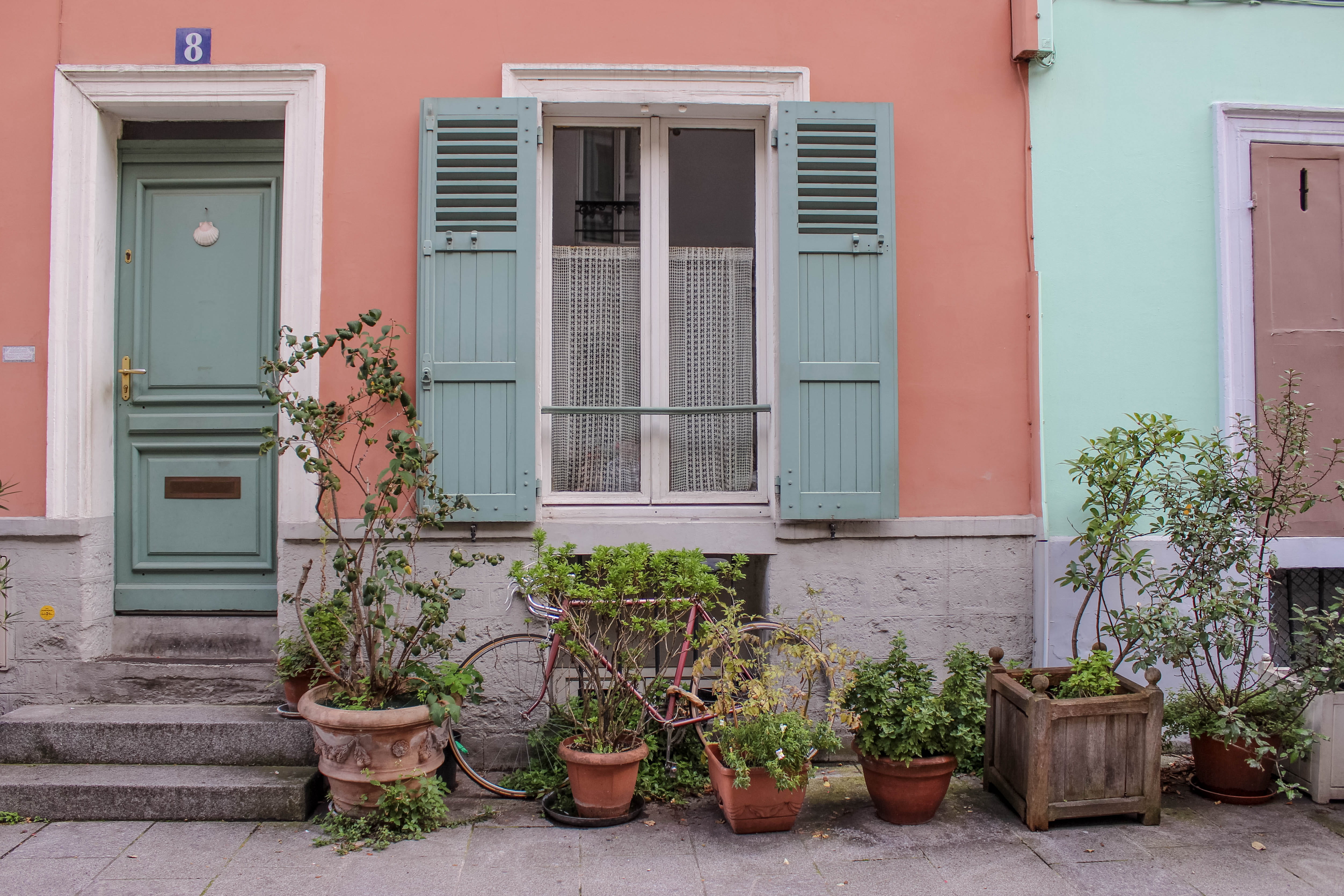 day, street, growth, structure, entrance, architecture, plant, outdoors, vase, safety, residential district, pottery, closed, home decor, no people, potted plant, HD Wallpaper