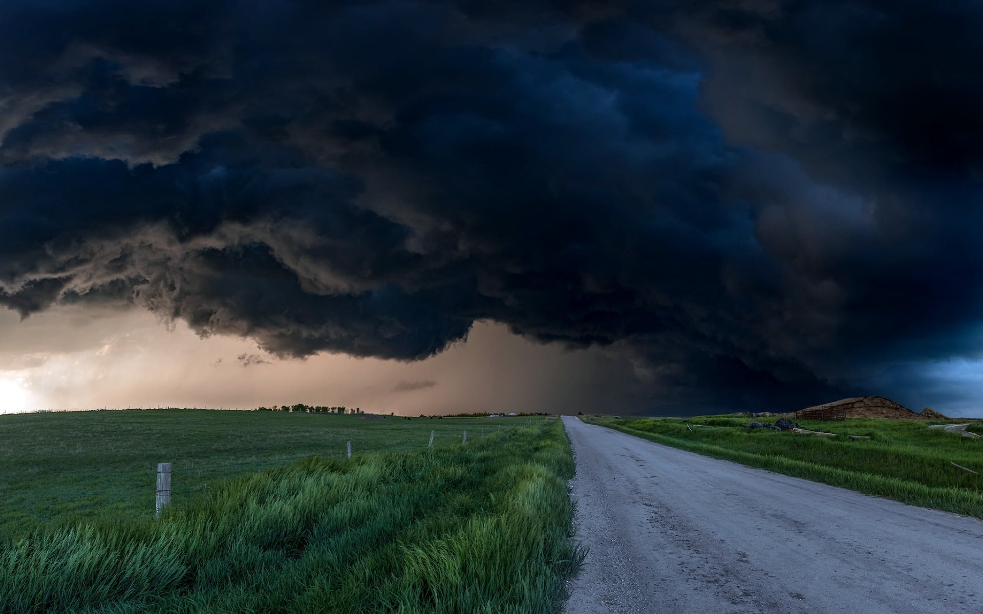 cloud, power in nature, plant, gray, no people, land, transportation, storm cloud, sky, thick, road, outdoors, field, environment, ominous, green, cloud - sky, HD Wallpaper