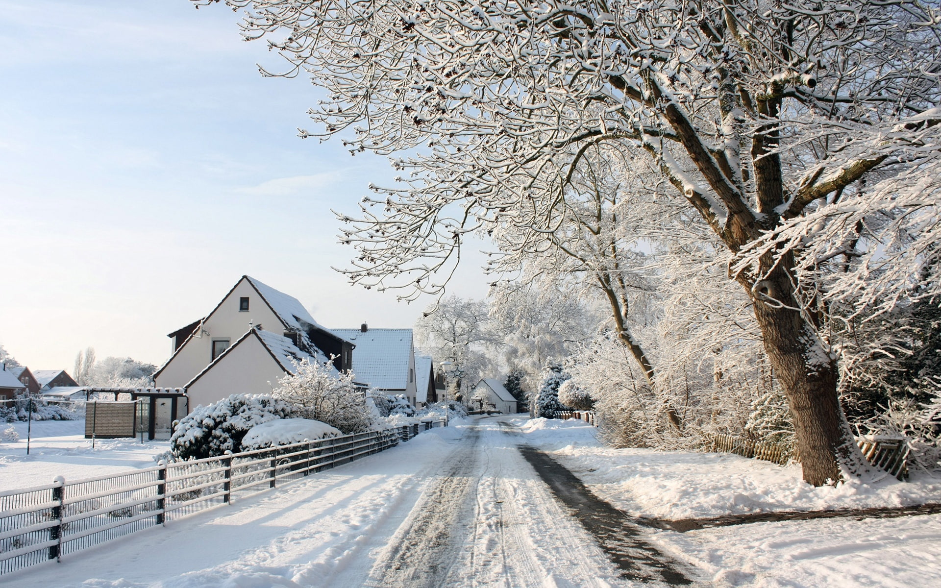 Landscape, Village, Houses, Road, Town, 1080P, Trees, Snow, Thick, HD Wallpaper