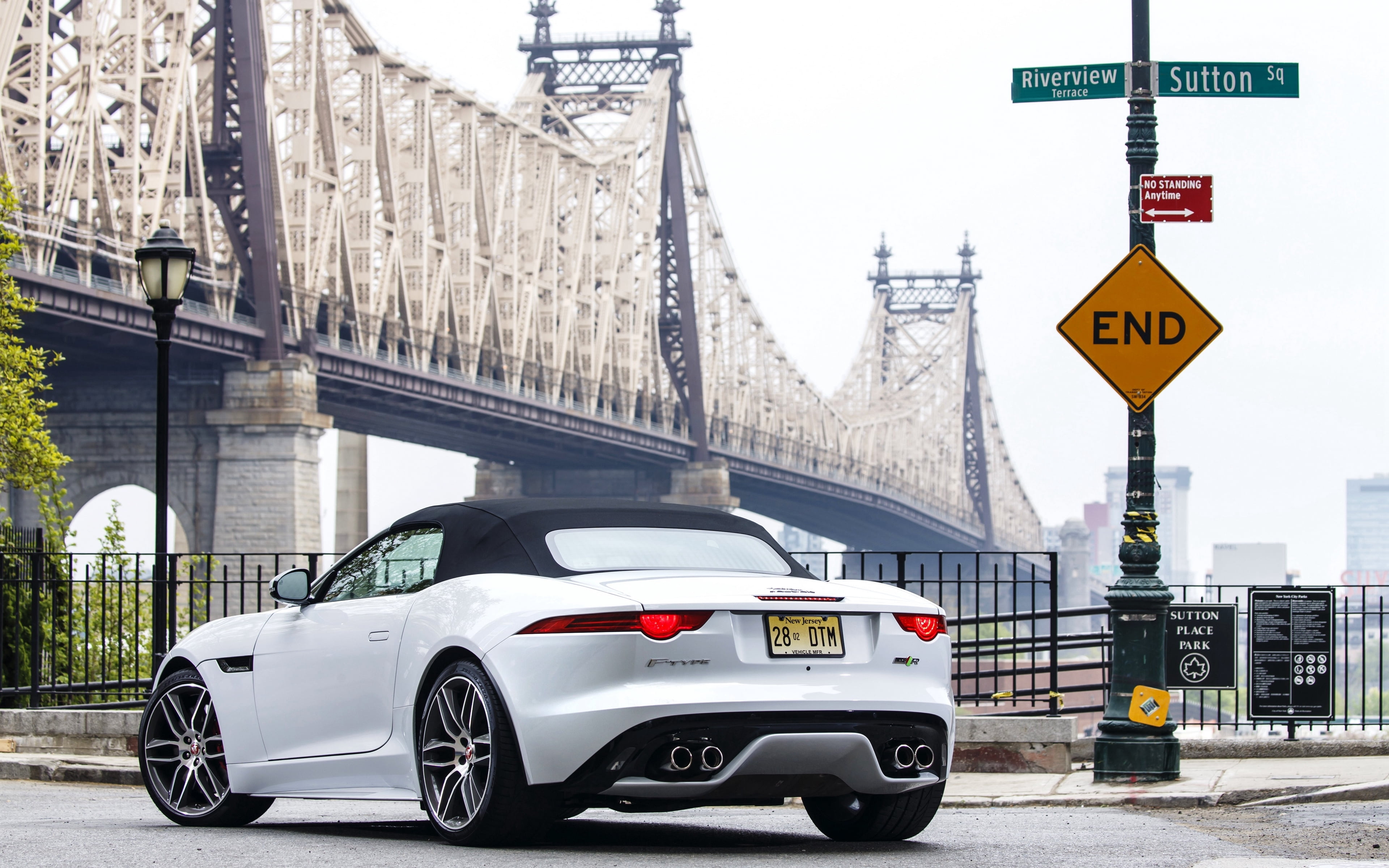 4K, bridge, architecture, vehicle, car, travel, connection, city, street, rear angle view, road sign, outdoors, land vehicle, communication, road, built structure, HD Wallpaper