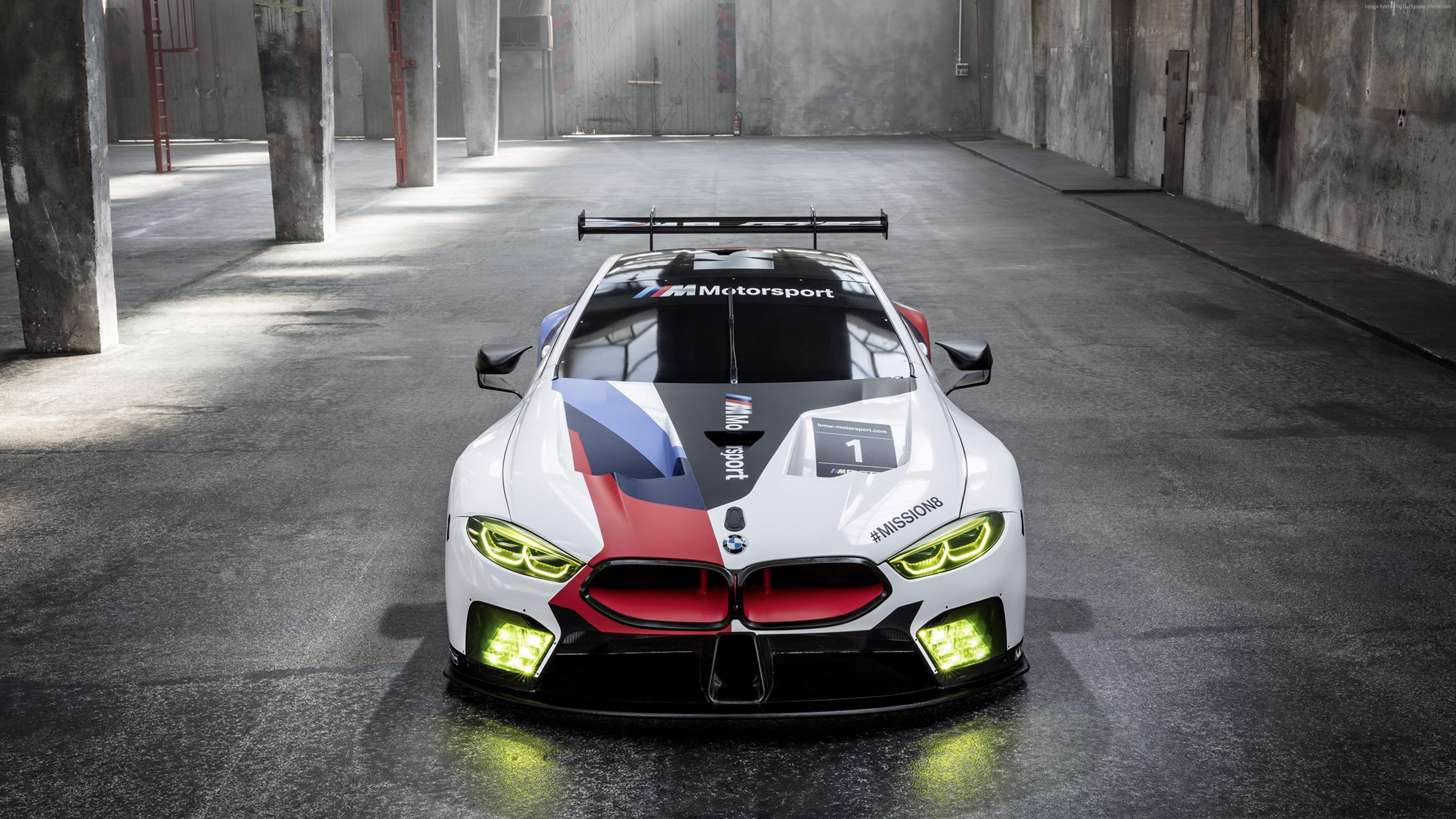 BMW M8 GTE, 4k, car, no people, front view, motor racing track, day, 2018 Cars, motion, sport, 4K, transportation, motor vehicle, motorsport, sports track, HD Wallpaper