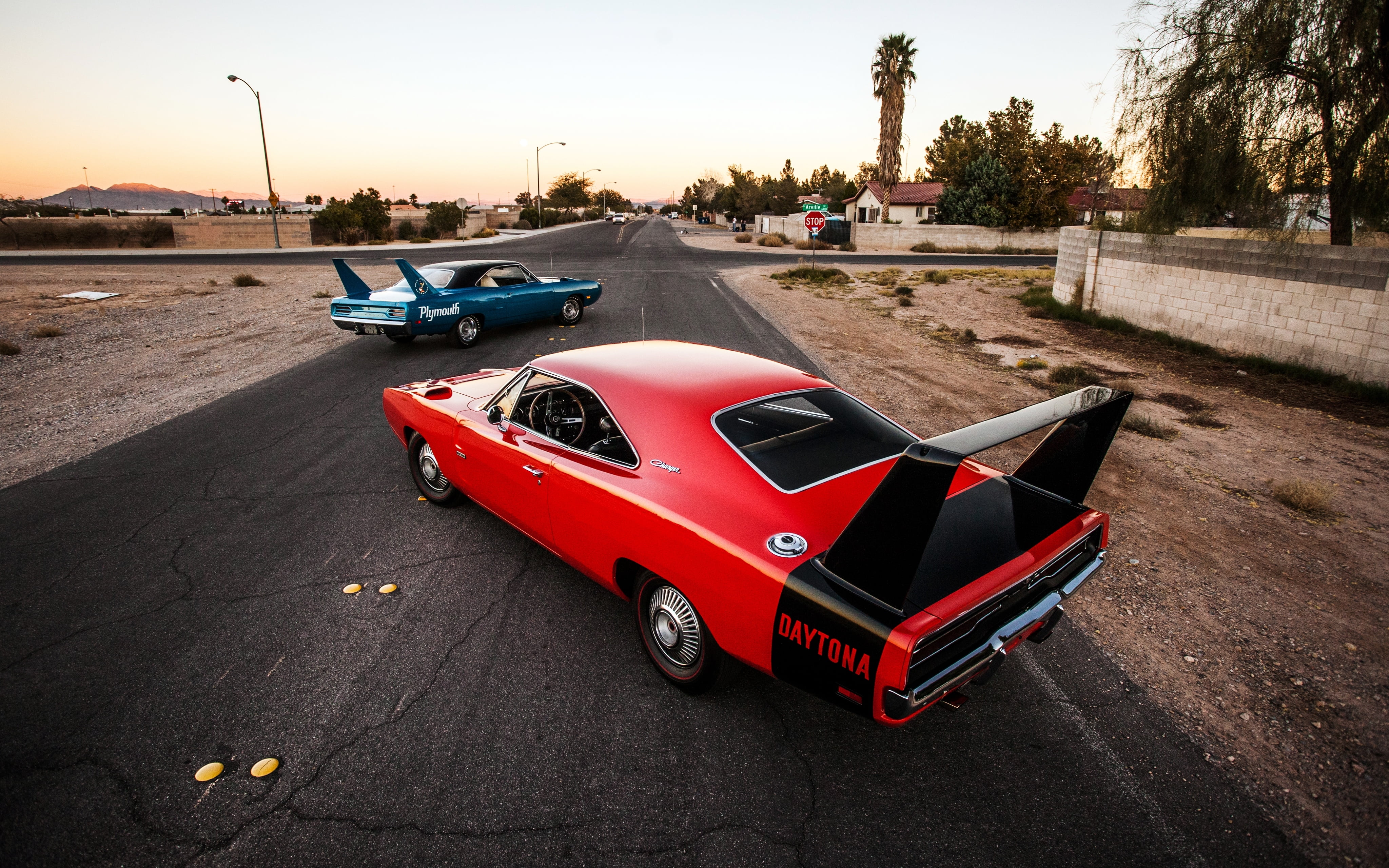 mode of transportation, tree, city, car, engine, driving, daytona, vintage Car, two, luxury, no people, sunset, symbol, sky, old-fashioned, transportation, HD Wallpaper