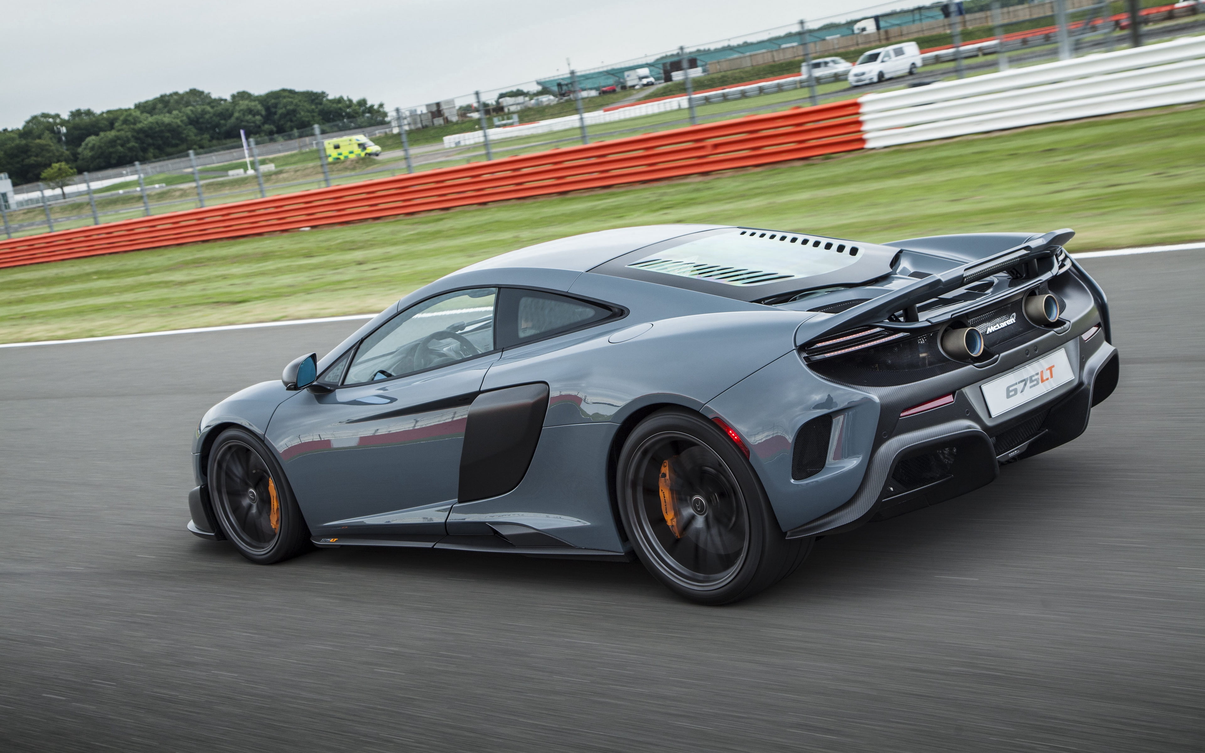 sports track, auto racing, sports race, 4K, McLaren 675LT, motorsport, concept car, mode of transportation, car, racecar, motor racing track, rear angle view, HD Wallpaper