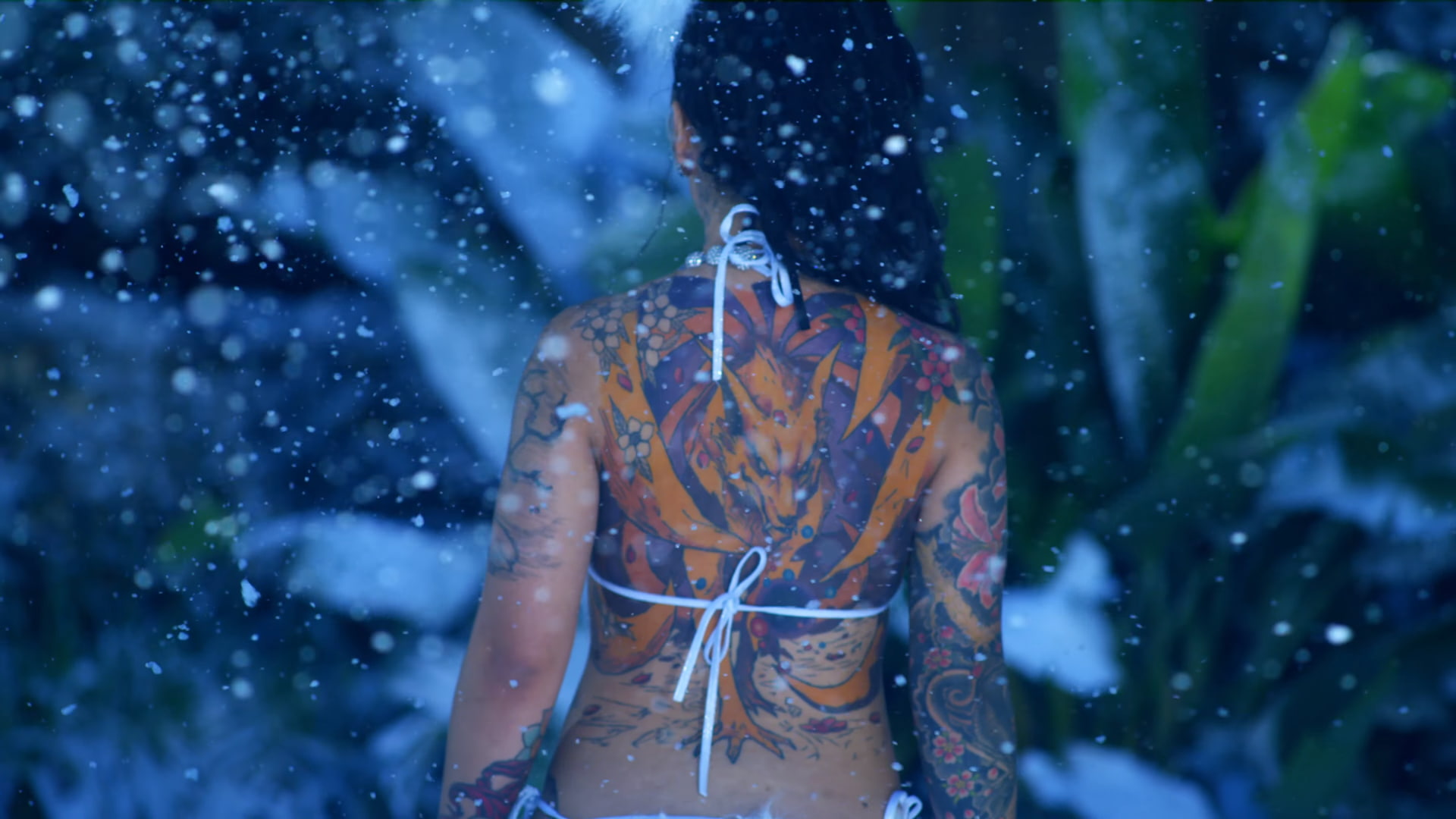 tattoo, 1080P, back, women, snow flakes, rear view, HD Wallpaper