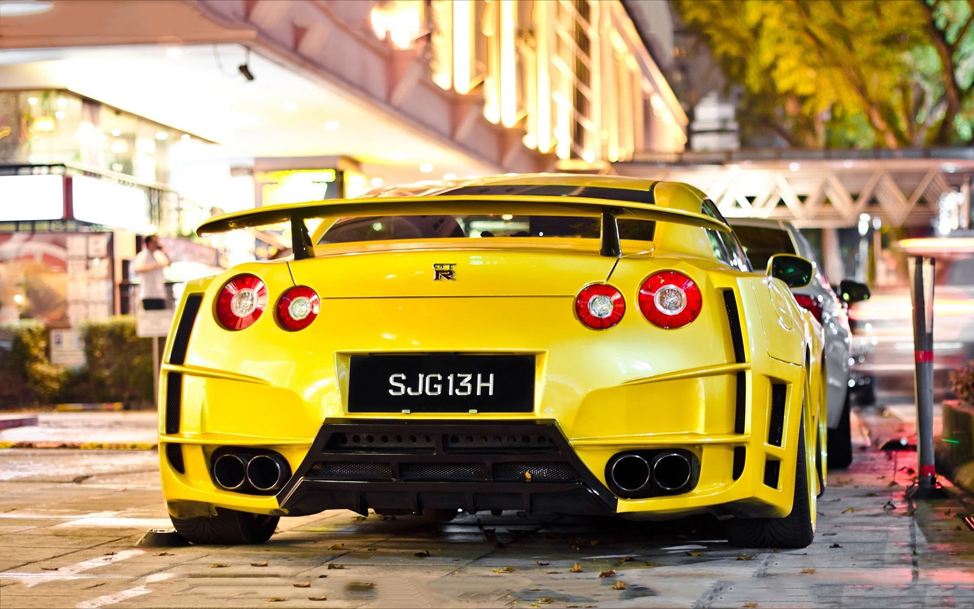 rear view, 1080P, Nissan GTR, yellow cars, car, HD Wallpaper