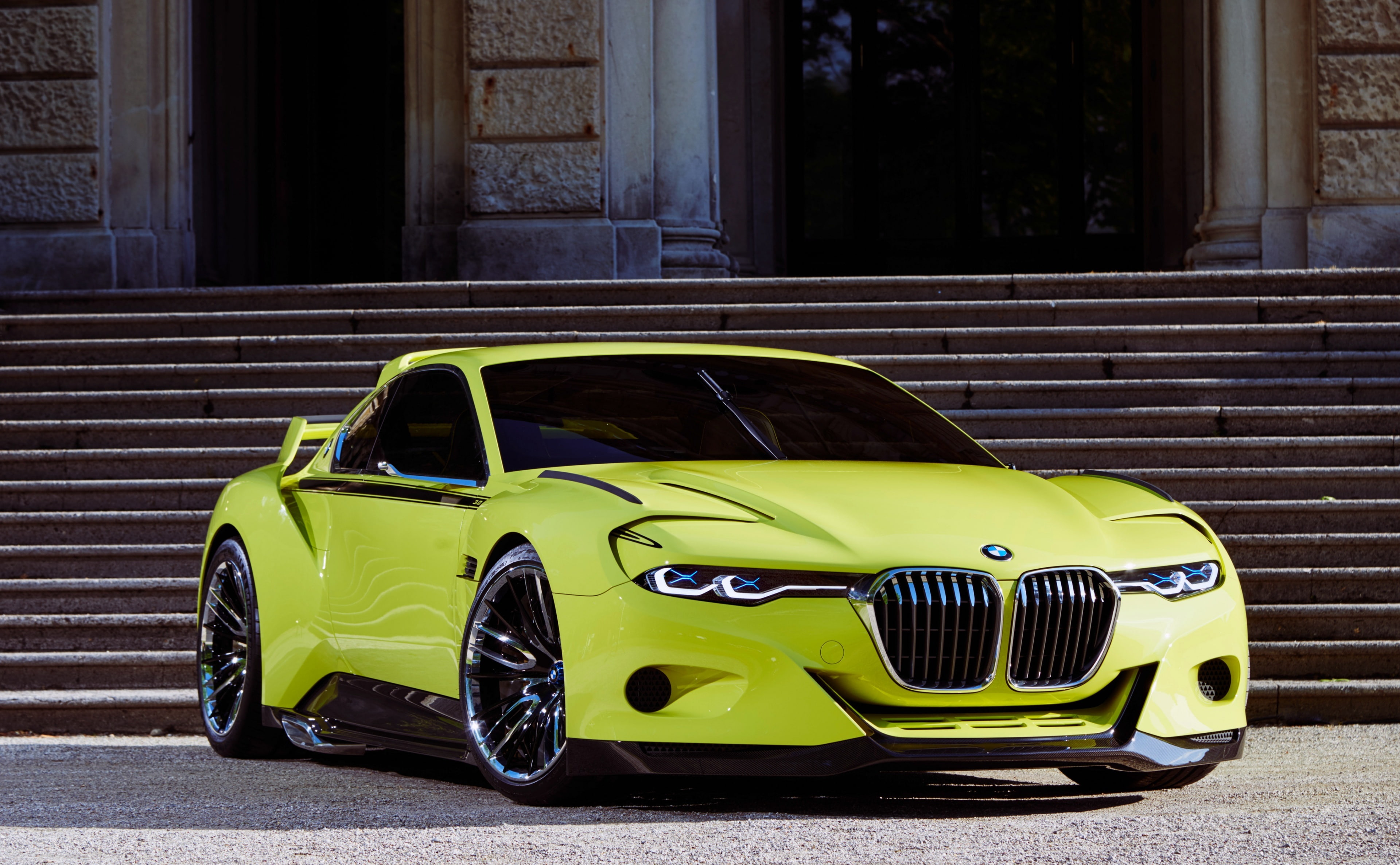 Color, stationary, Concept, window, vintage car, BMW, car, garage, Vehicle, Modern, Yellow, wealth, no people, 4K, Auto, outdoors, transportation, city, HD Wallpaper