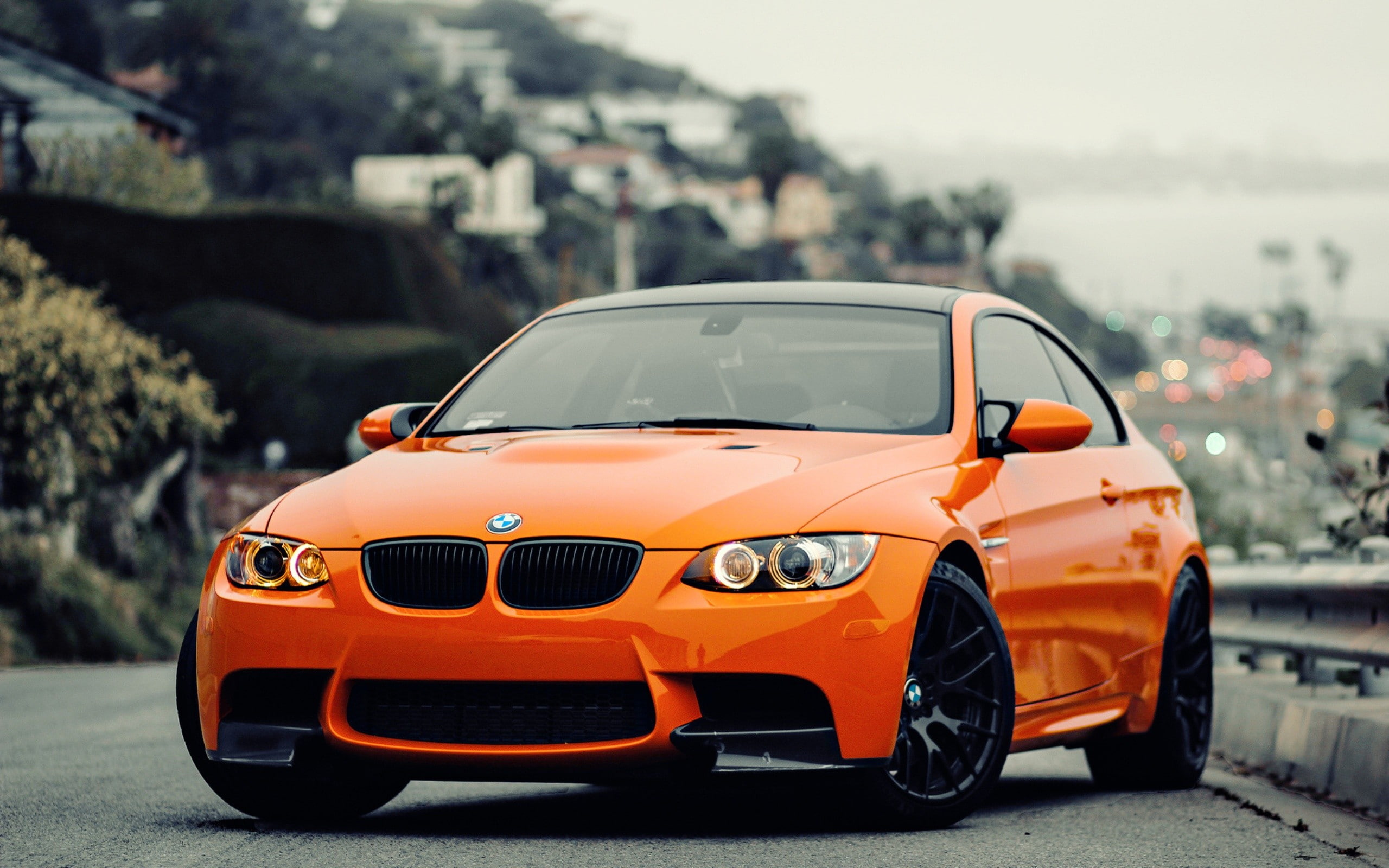 car, parking, motor vehicle, no people, street, 2K, mode of transportation, stationary, transportation, close-up, city, BMW, architecture, yellow, day, HD Wallpaper