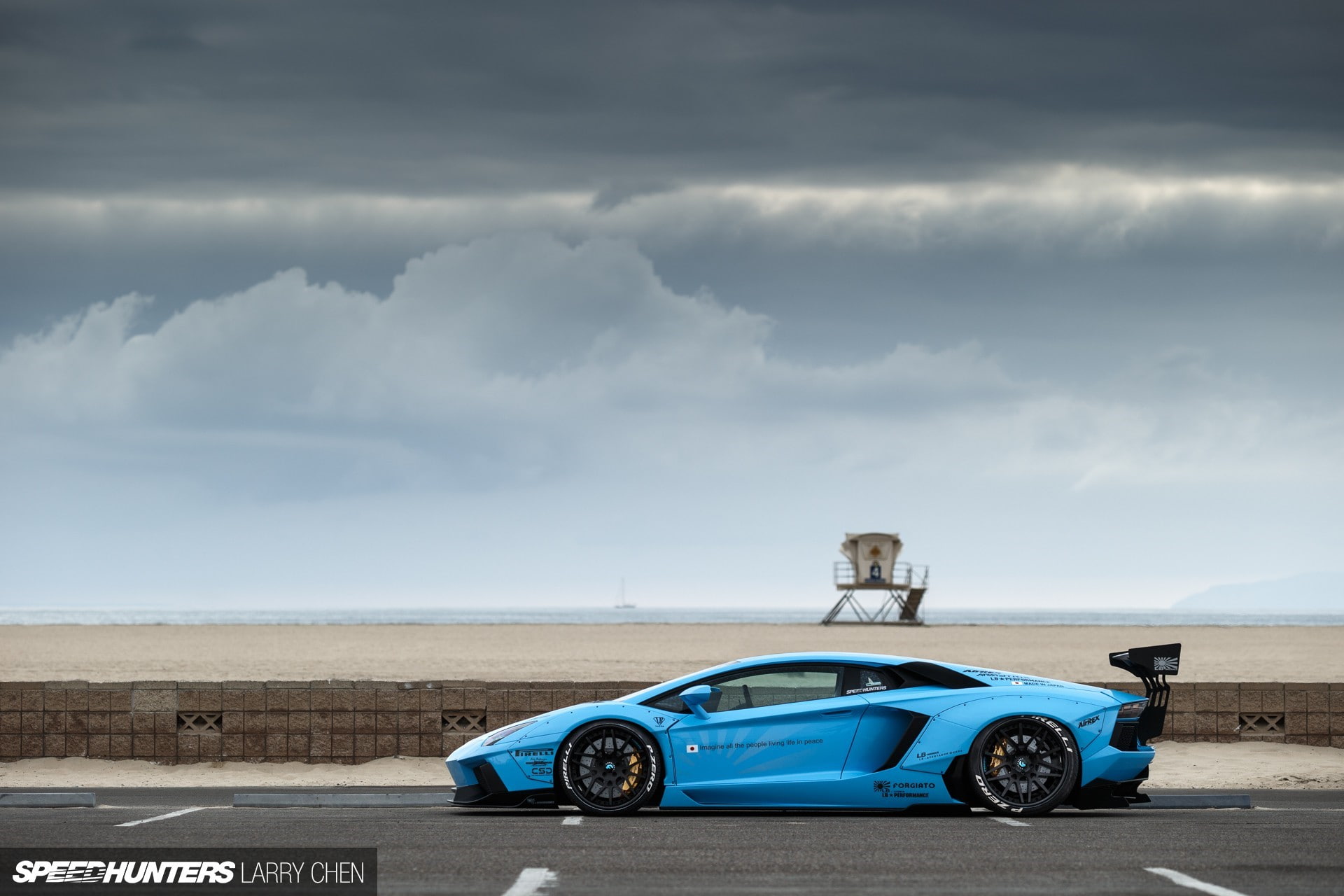 1080P, beach, mode of transportation, car, land vehicle, transportation, outdoors, motor vehicle, day, beauty in nature, car lamborghini lamborghini aventador lb works liberty walk blue, HD Wallpaper