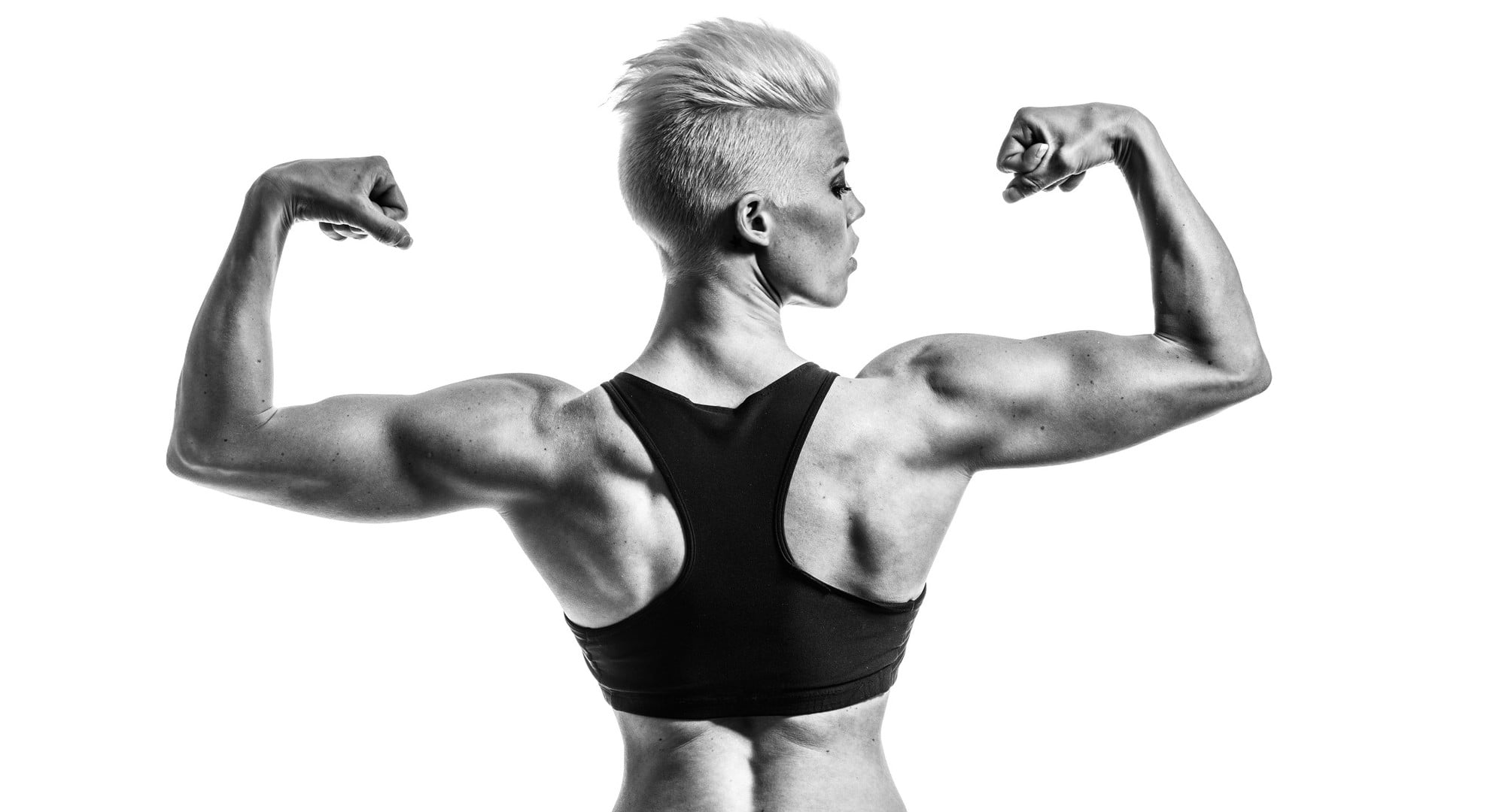 human arm, sports bra, white background, sport, indoors, one person, strength, bicep, muscles, young adult, lifestyles, healthy lifestyle, short hair, standing, HD Wallpaper