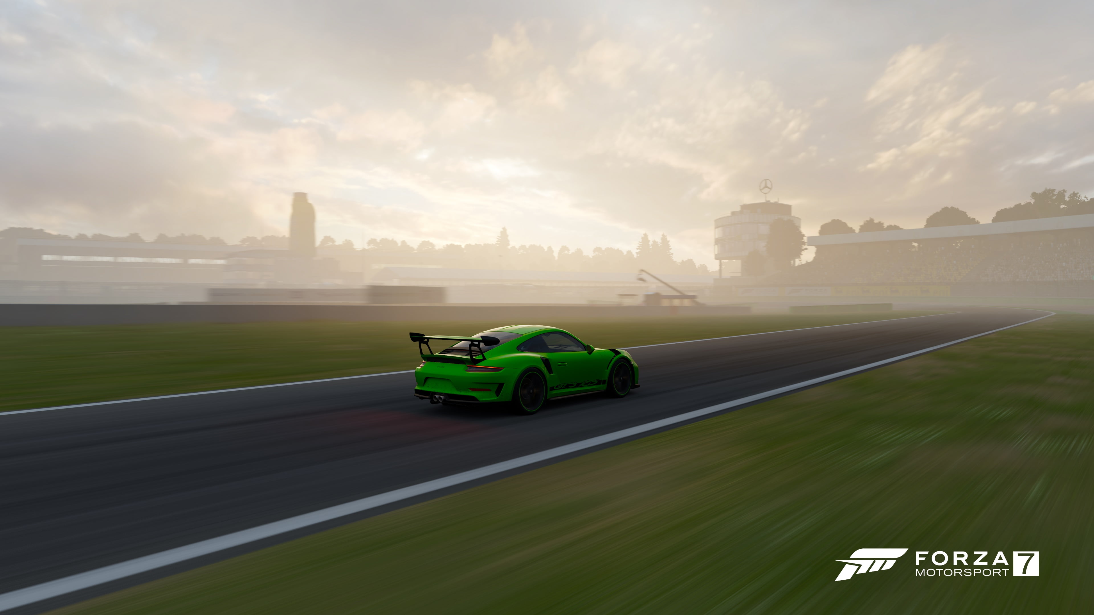 day, Forza Motorsport 7, outdoors, rear angle view, cloud - sky, mode of transportation, on the move, sunlight, sky, building, motor vehicle, land vehicle, HD Wallpaper