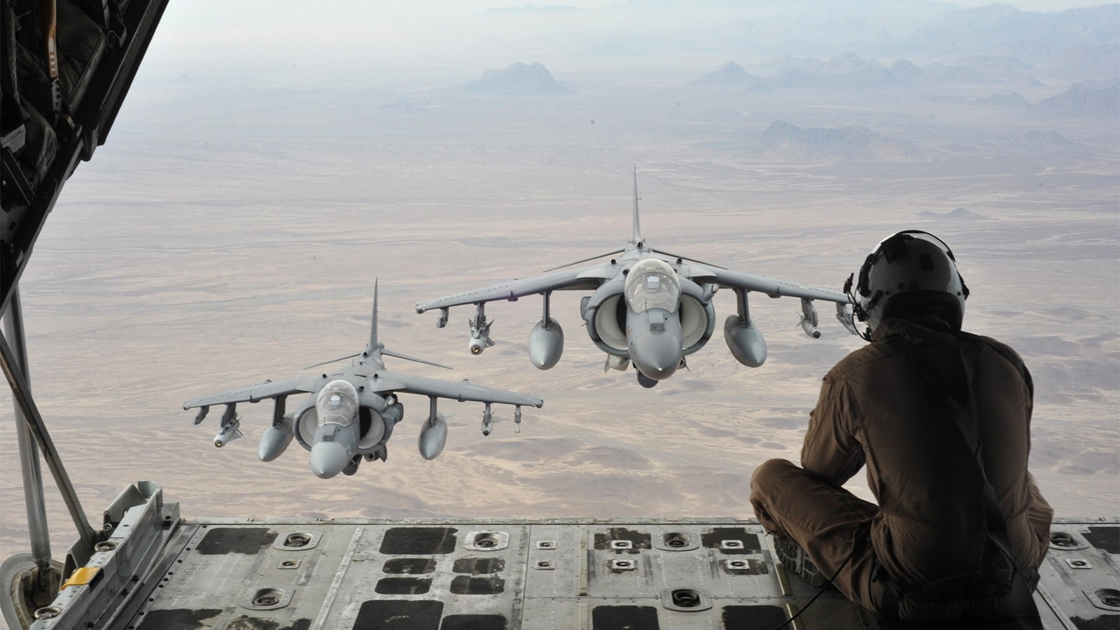 cockpit, day, motion, outdoors, rear view, transportation, military, helicopter, airplane, air vehicle, adult, water, 720P, nature, Harrier, business, HD Wallpaper