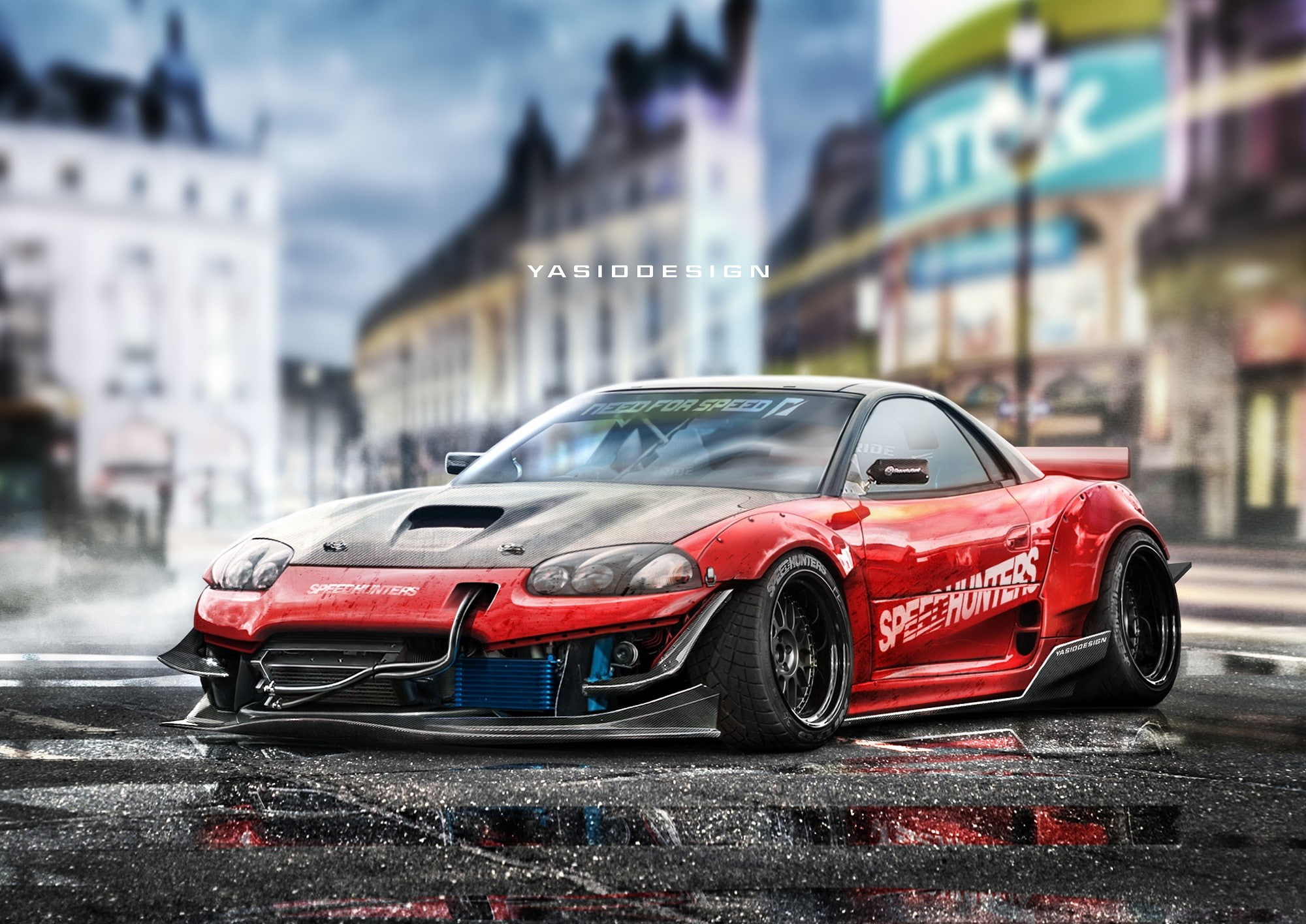 motor vehicle, city, mode of transportation, architecture, yasiddesign render artwork car tuning mitsubishi 3000gt drift missile drifting speedhunters mitsubishi vehicle, HD Wallpaper