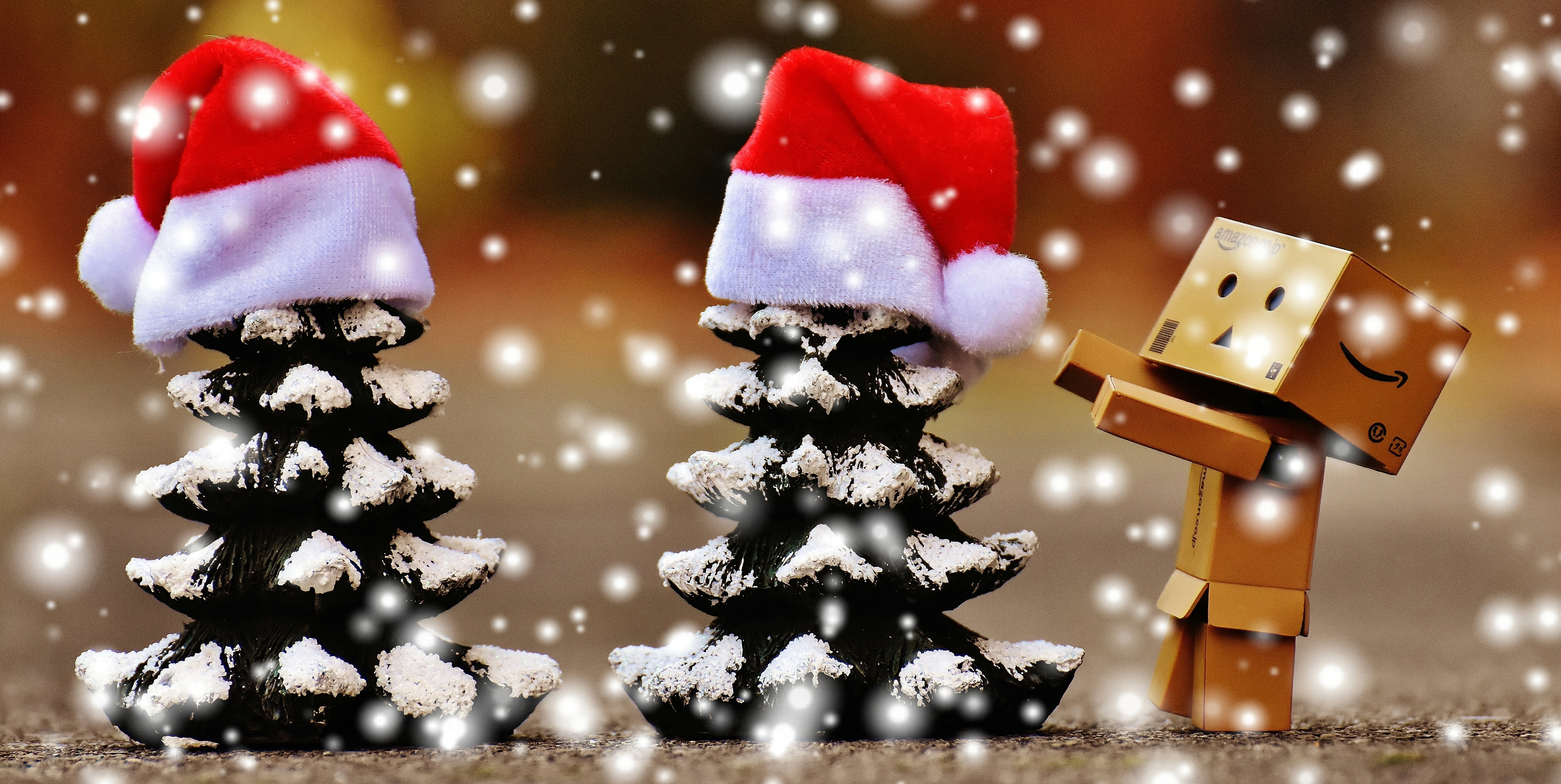 christmas decoration, figures, banner, trees, figure, packages, season, no people, snow, holiday, winter, night, sweet, send, backgrounds, 5K, gifts, decoration, HD Wallpaper