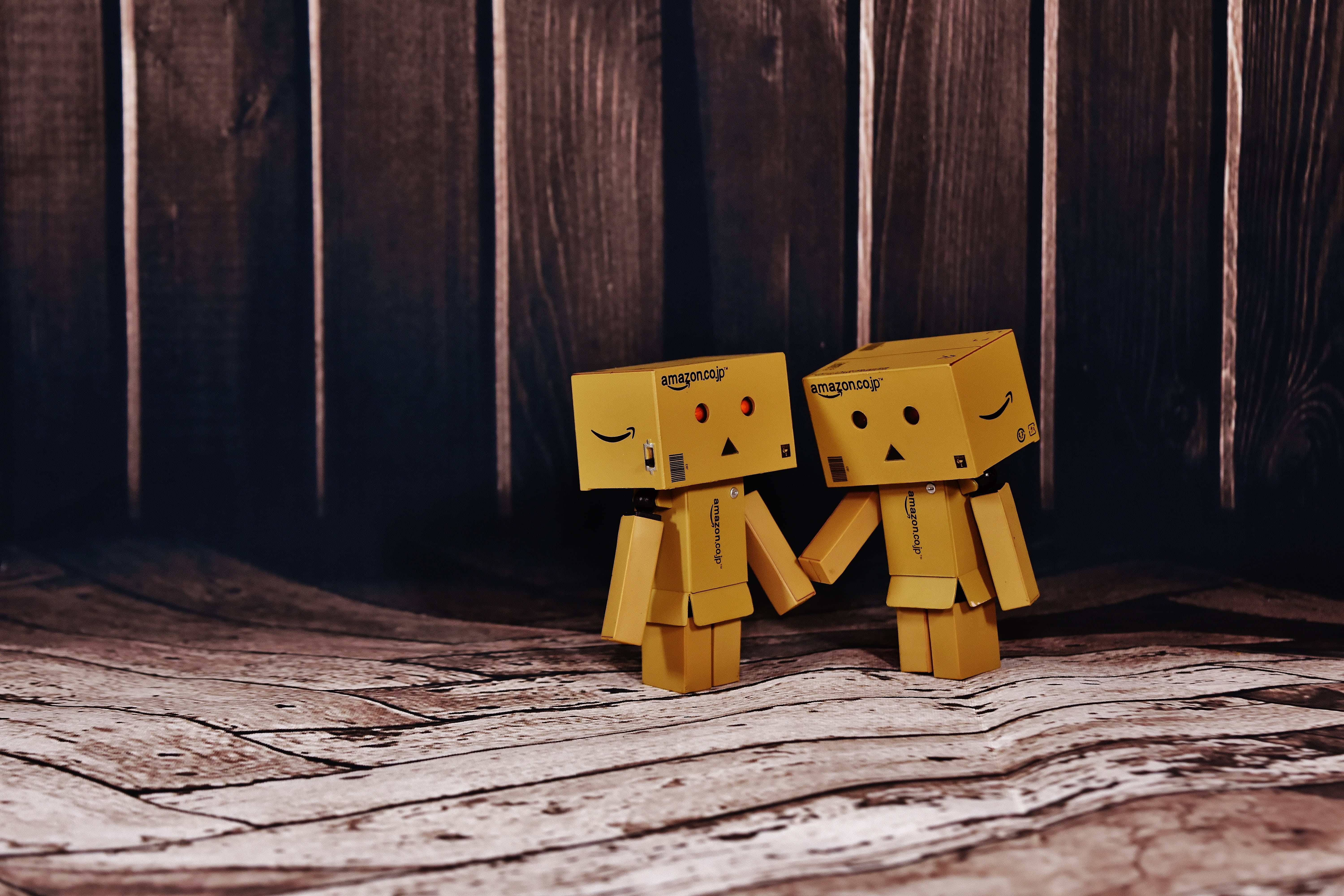 love, yellow, no people, figure, western script, human representation, communication, figures, paper, danbo, still life, together, funny, box, two, togetherness, HD Wallpaper
